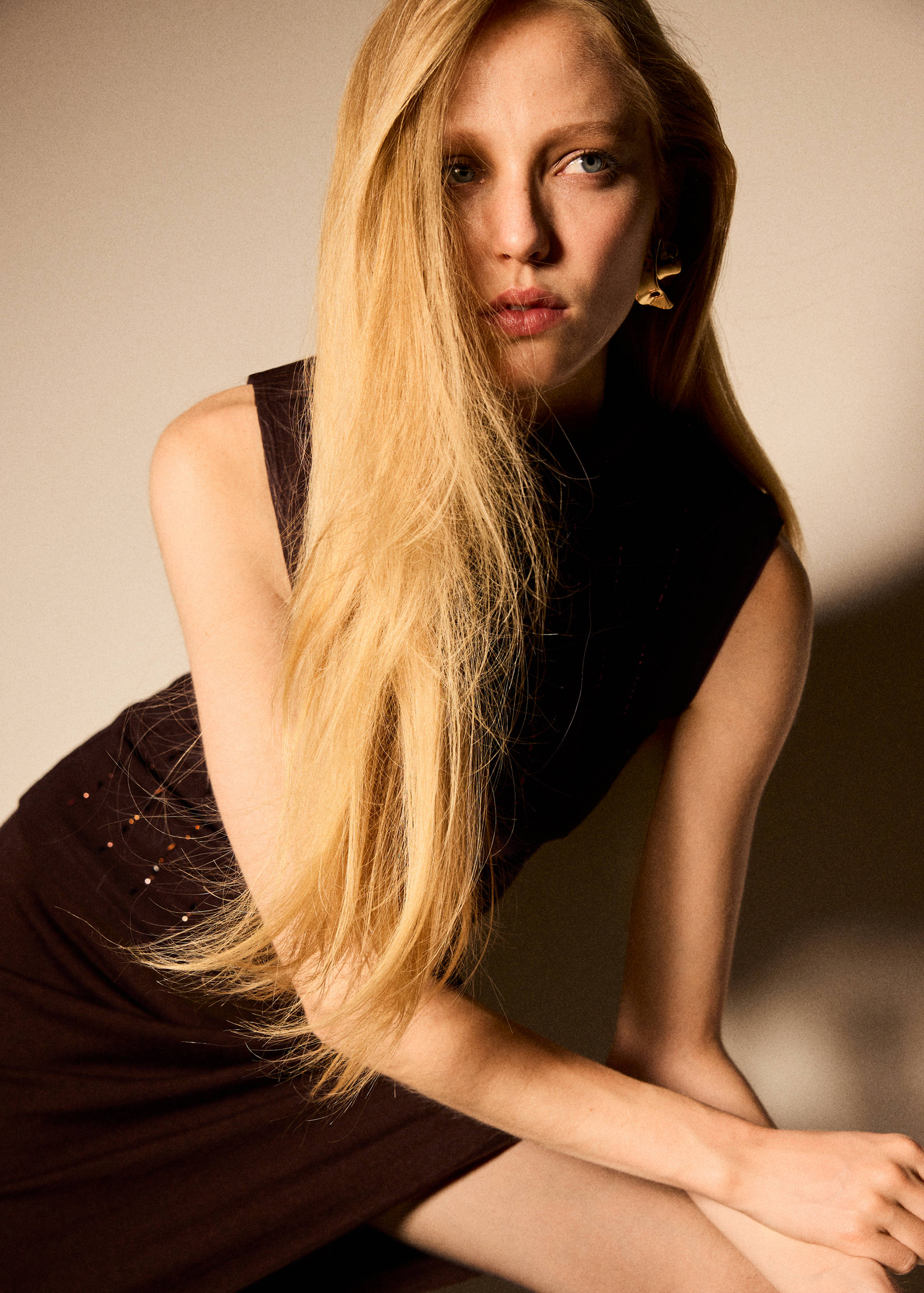High-neck top with crystal detailing - Details of the article 1