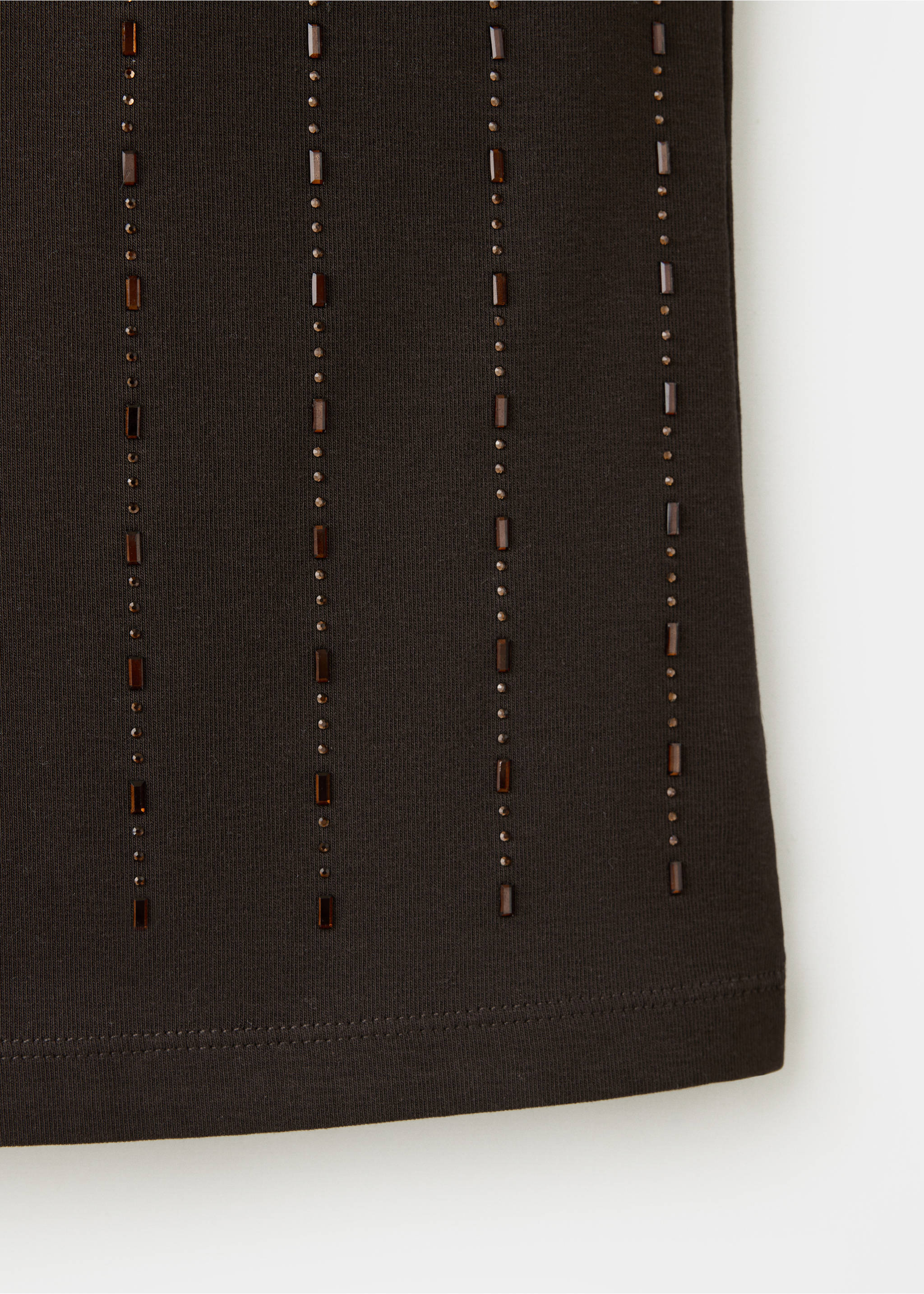 Close-up of a dark brown top with vertical beaded stripes., Chocolate. Ref: 37037780-00.