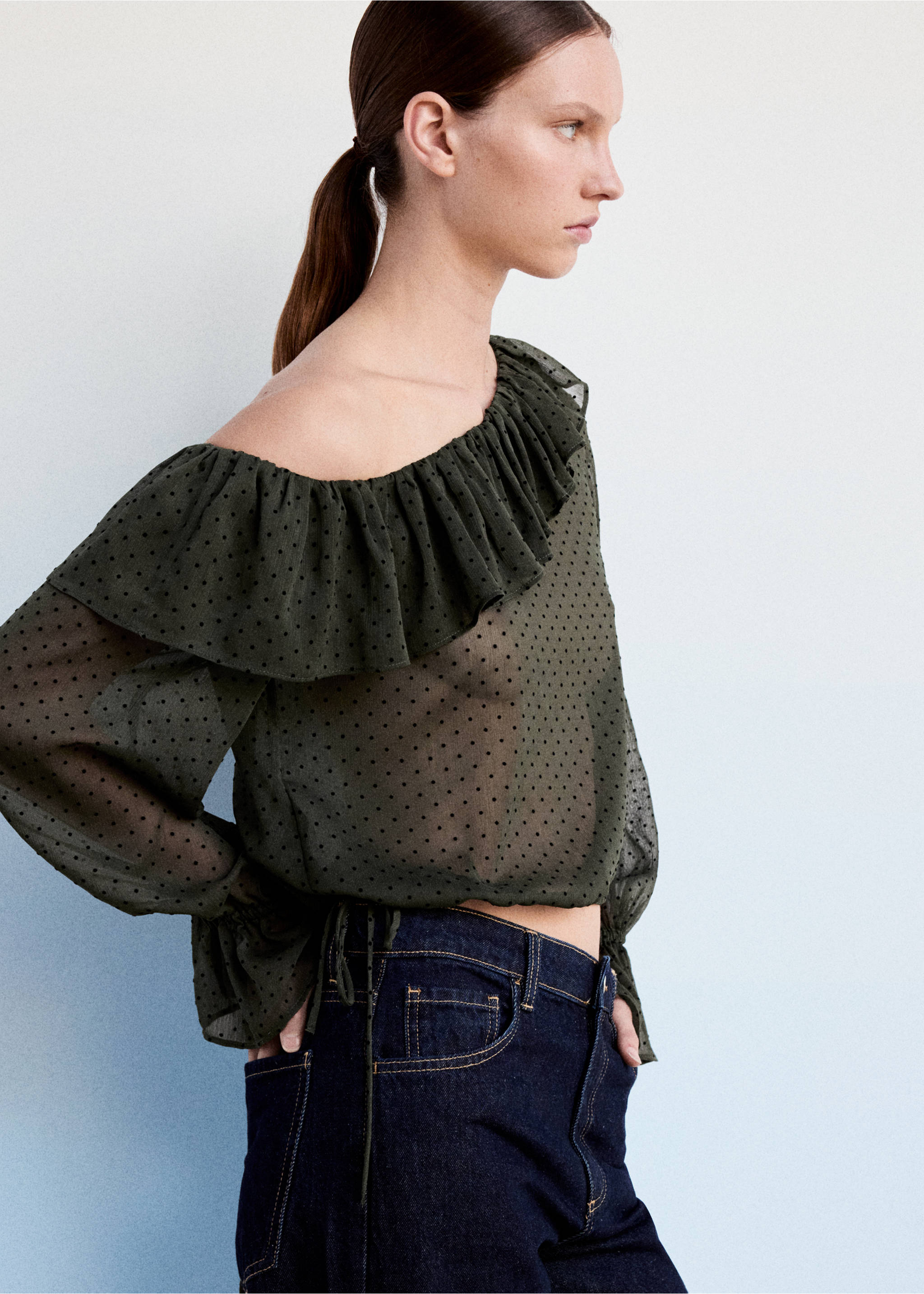 Plumeti blouse with an asymmetric neckline - Medium plane, Green. Ref: 37037782-00.