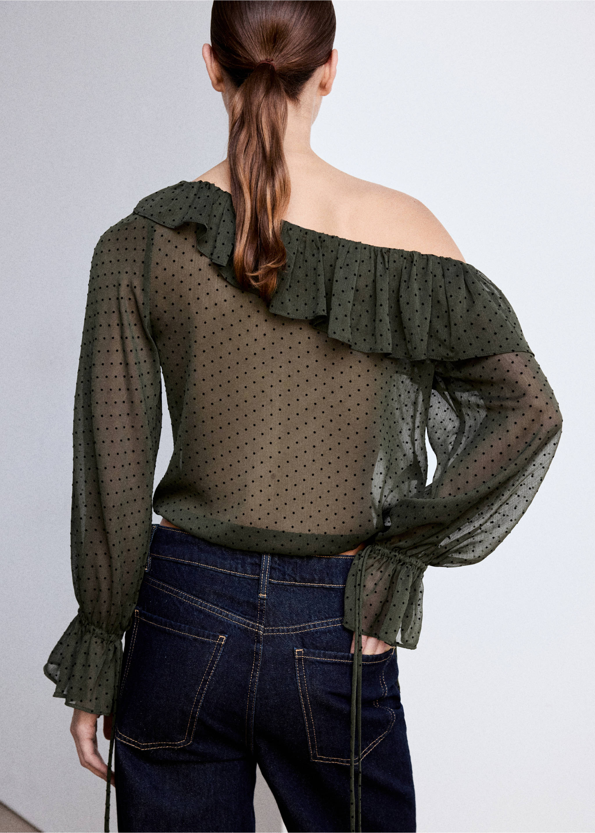 Plumeti blouse with an asymmetric neckline - Reverse of the article, Green. Ref: 37037782-00.
