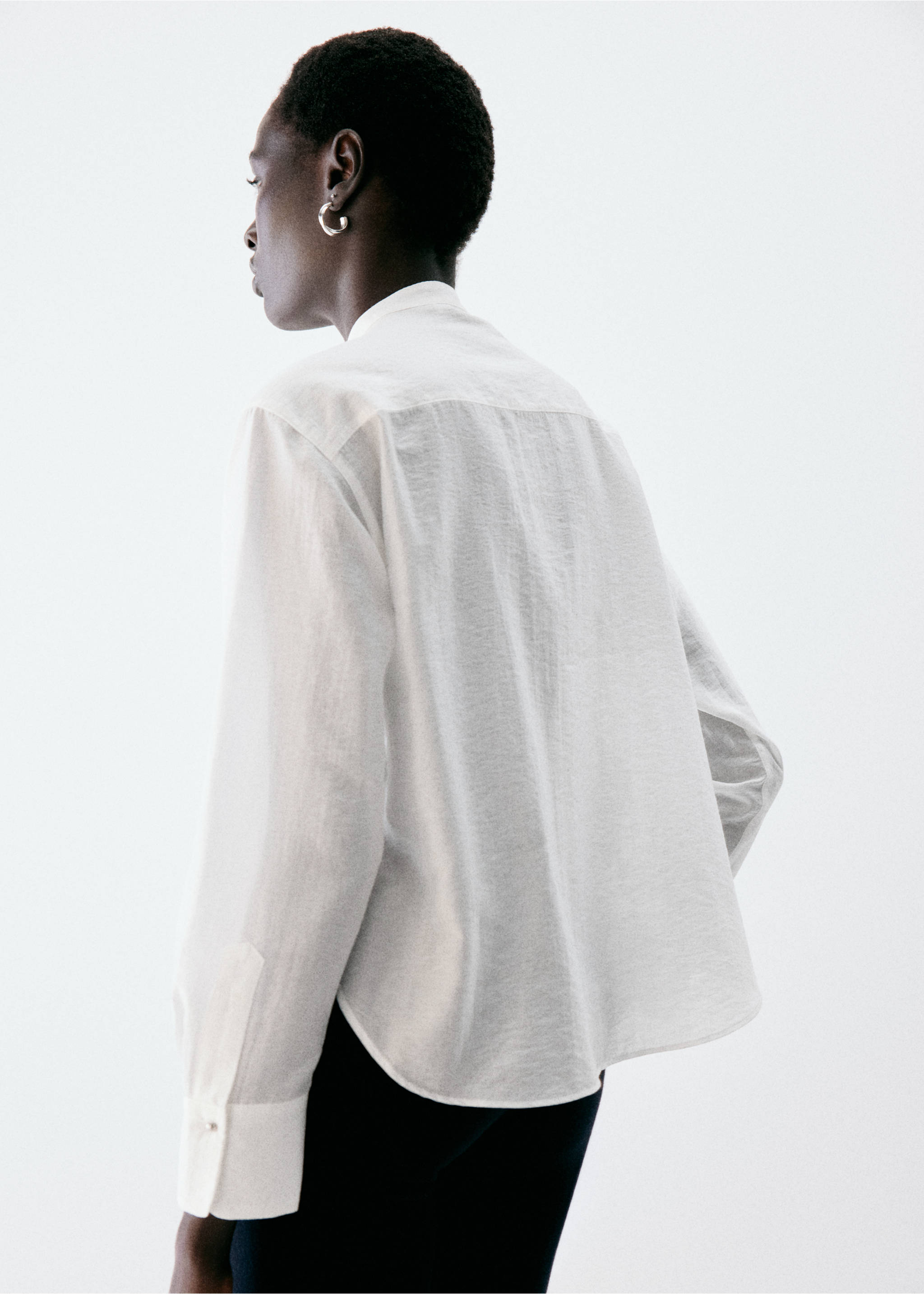 Back view of a white long-sleeved blouse with a loose fit., White. Ref: 37037783-00.