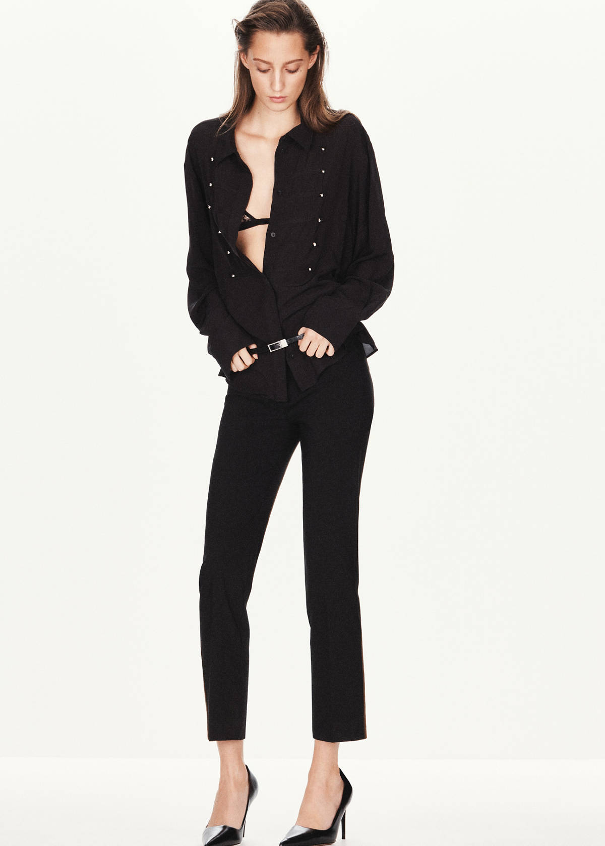 Straight blouse with decorative frog fastenings — Black