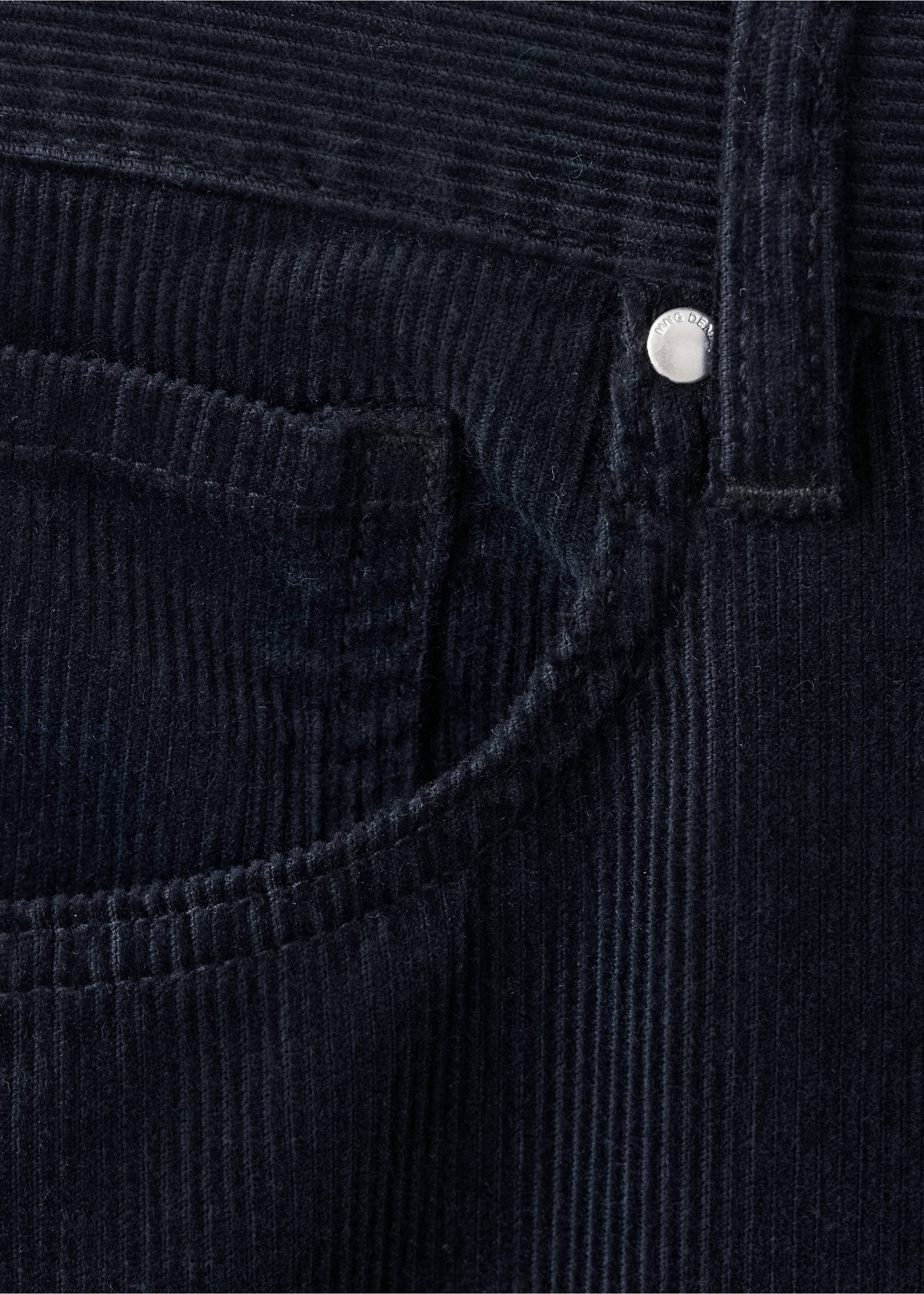 Close-up of dark navy blue corduroy trousers fabric detail., Night Blue. Ref: 37037785-00.