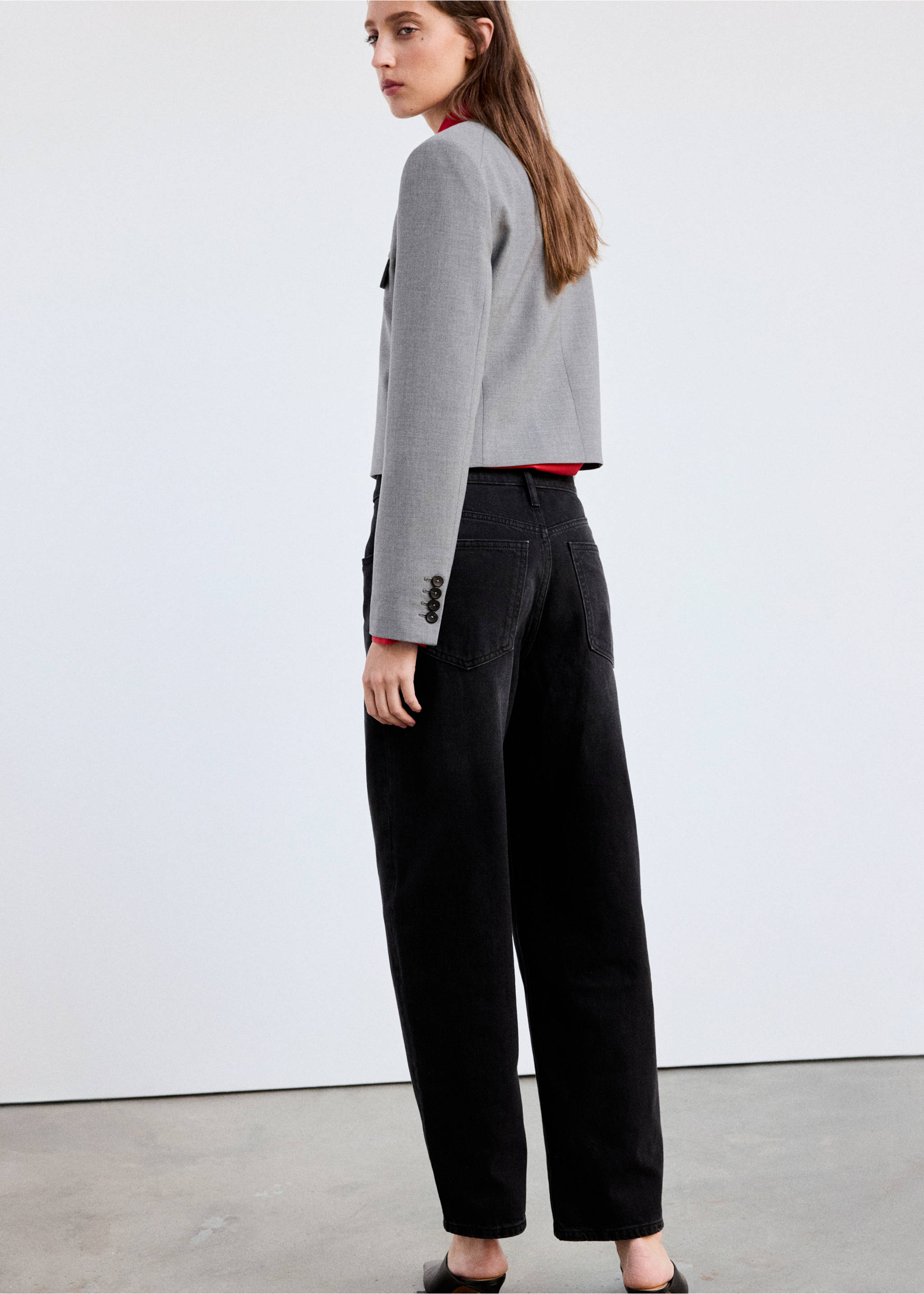 Mid-rise balloon jeans - Reverse of the article, Black denim. Ref: 37037796-00.