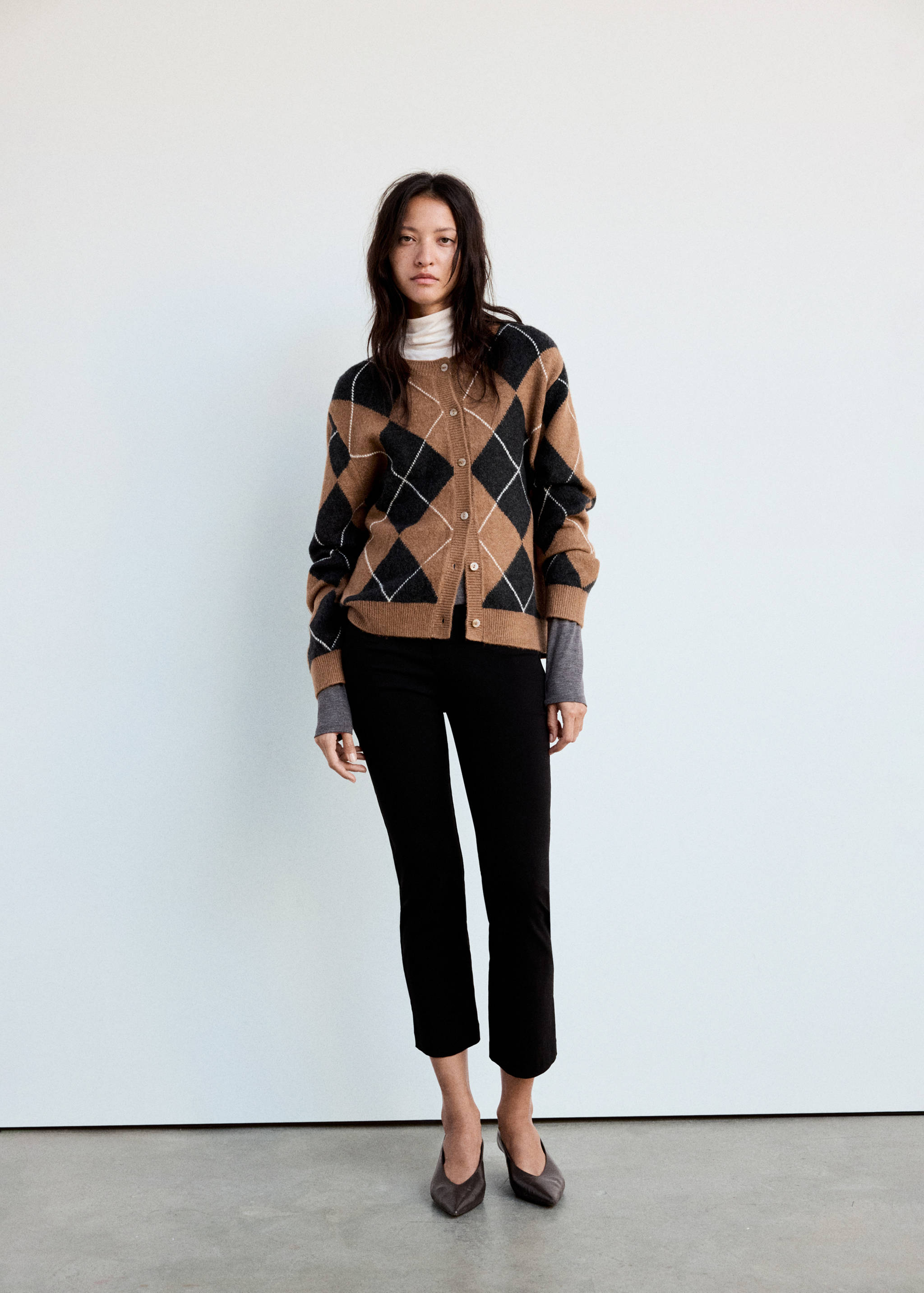 Diamond-pattern cardigan with scarf detail - General plane