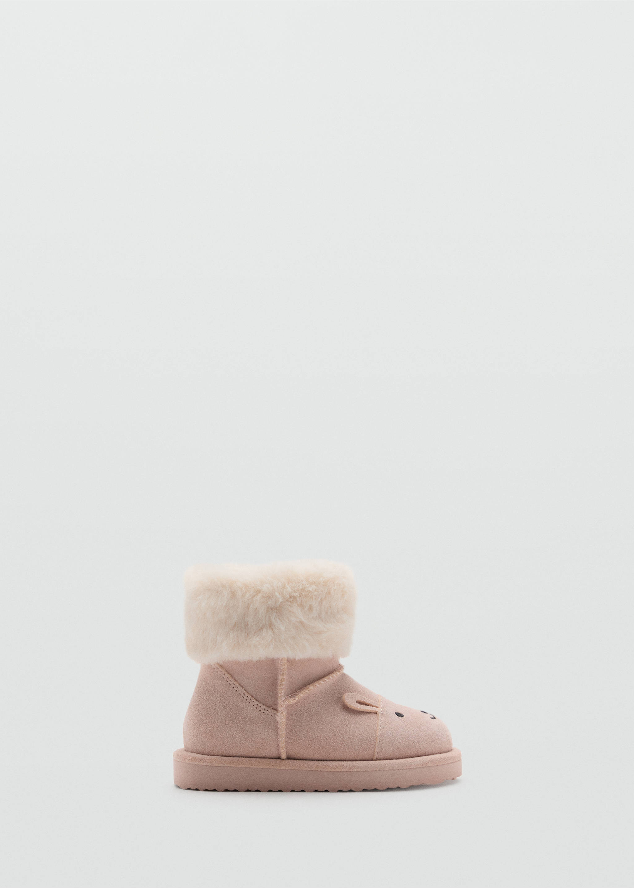 Pink kids' ankle boot with a cream faux-fur cuff and animal ear details., Pastel Pink. Ref: 37037799-00.