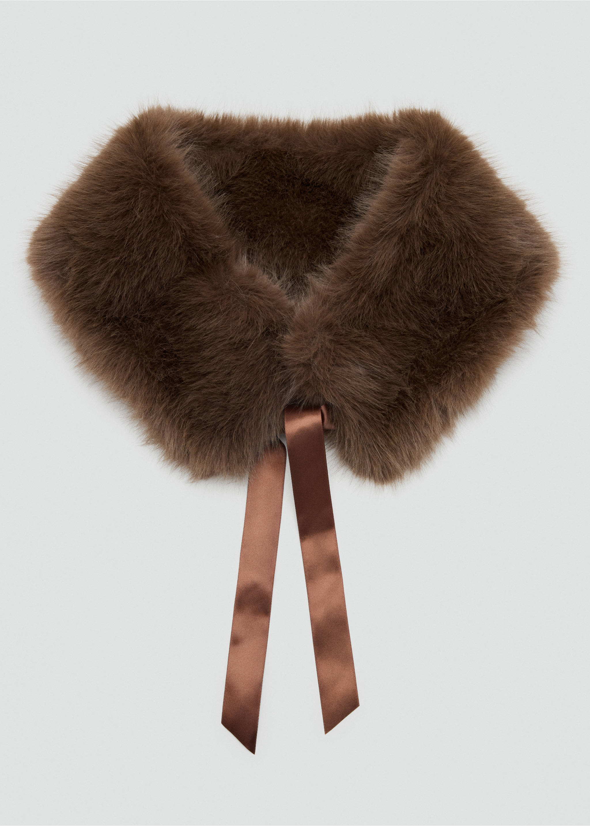 Brown faux-fur scarf with a satin ribbon tie., Brown. Ref: 37037804-00.