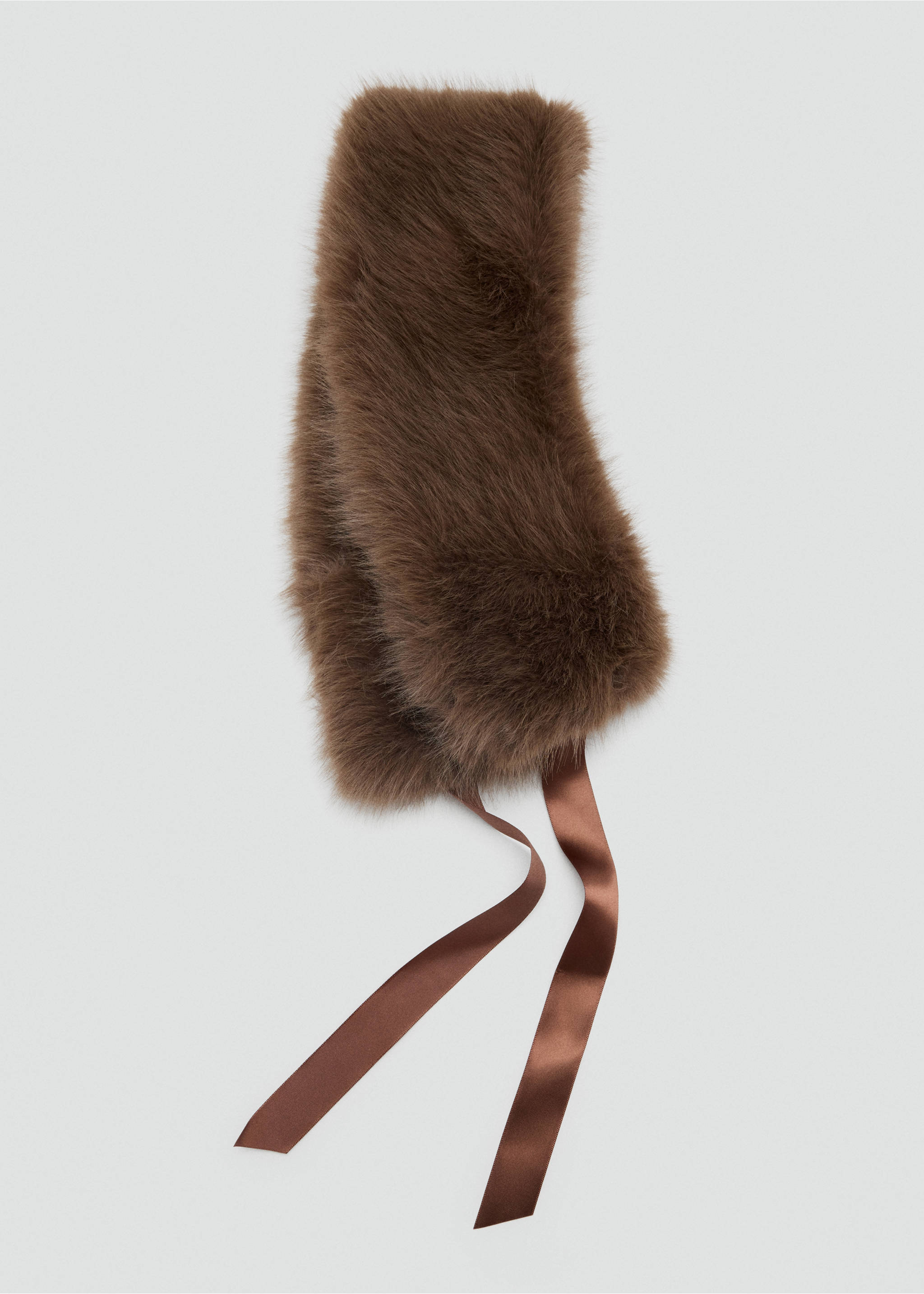 Faux fur scarf with satin bow - Article without model, Brown. Ref: 37037804-00.