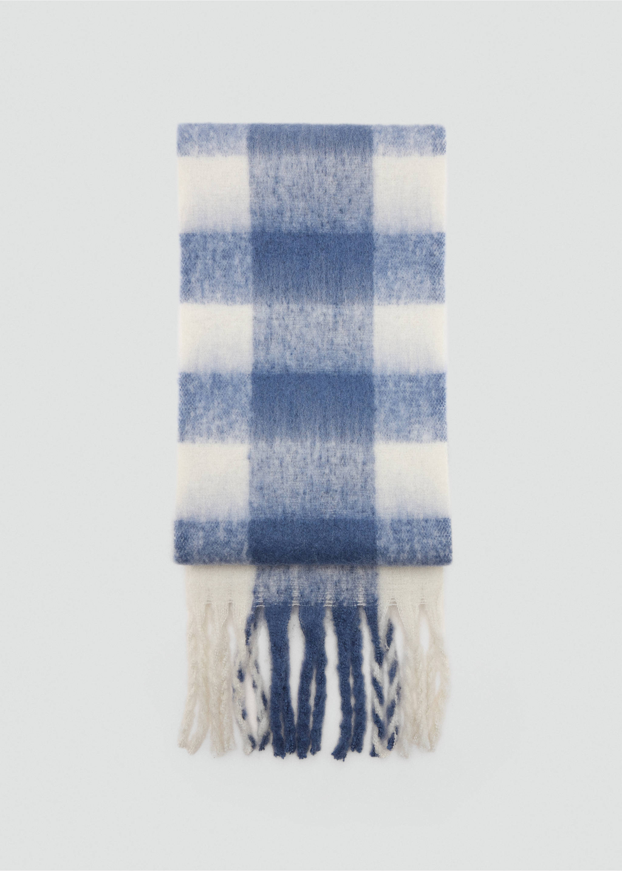 Check scarf with fringed ends - Article sans modèle, Bleu. Ref: 37037805-00.