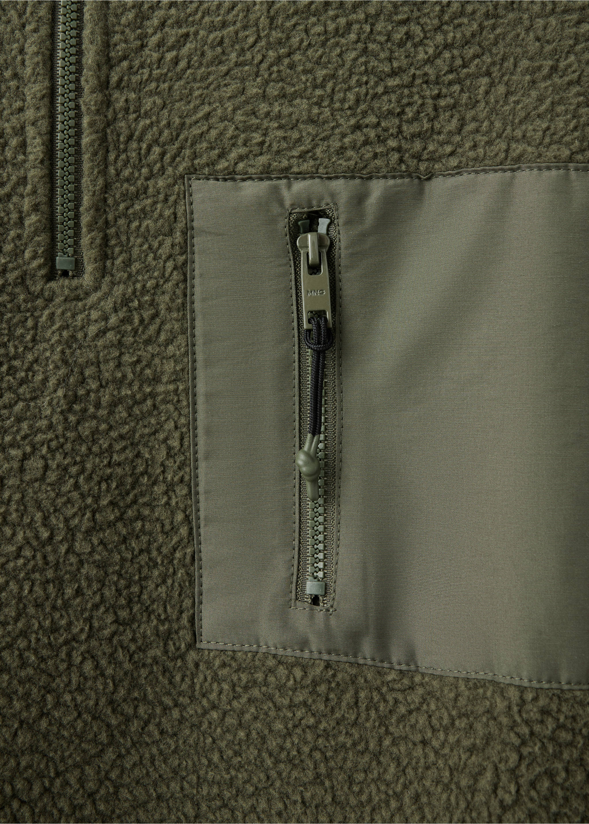 Fleece jacket with pocket - Details of the article 0, Khaki. Ref: 37037806-00.