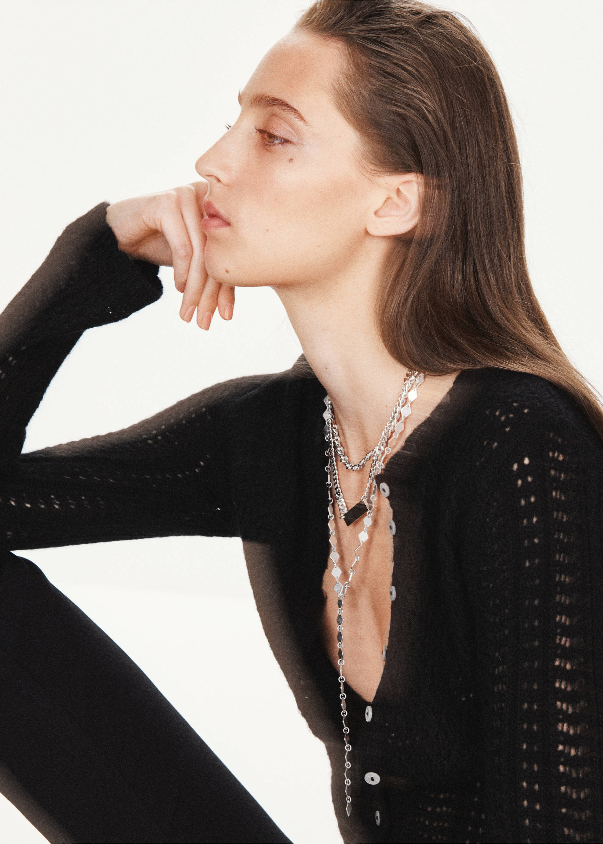 Openwork knit cardigan - Details of the article 1, Black. Ref: 37037811-00.