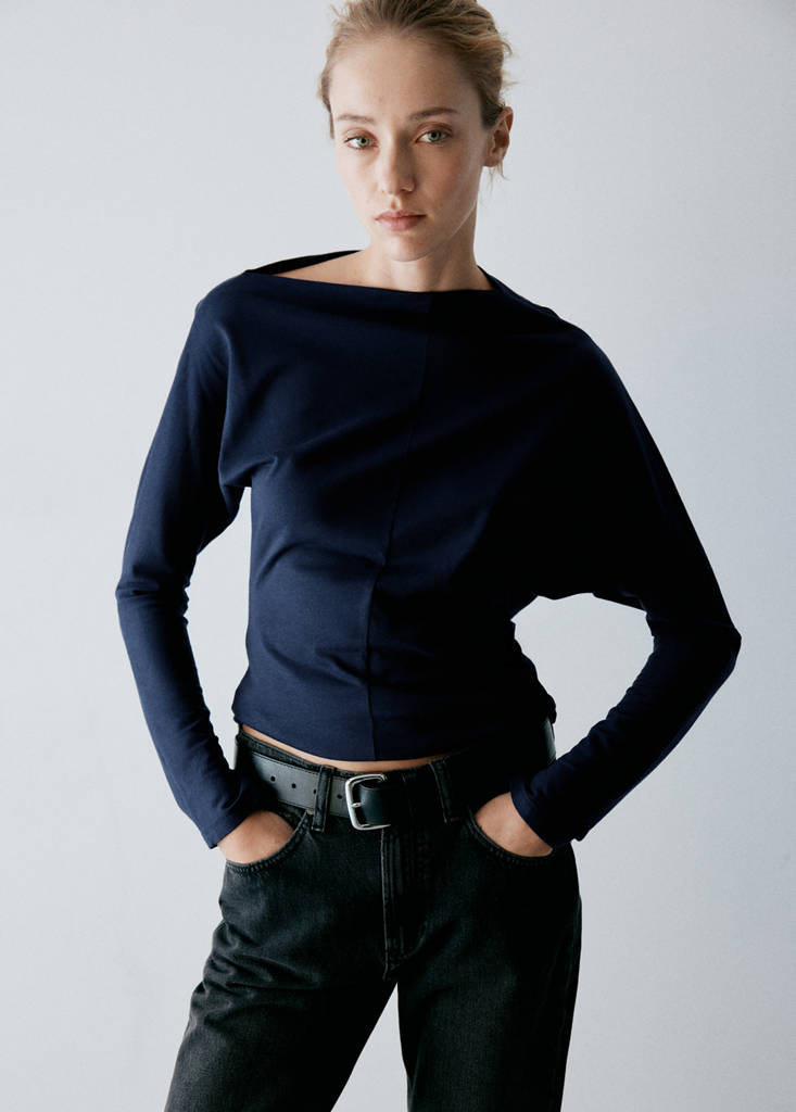 Boat Neck T-Shirt With Draped Detail