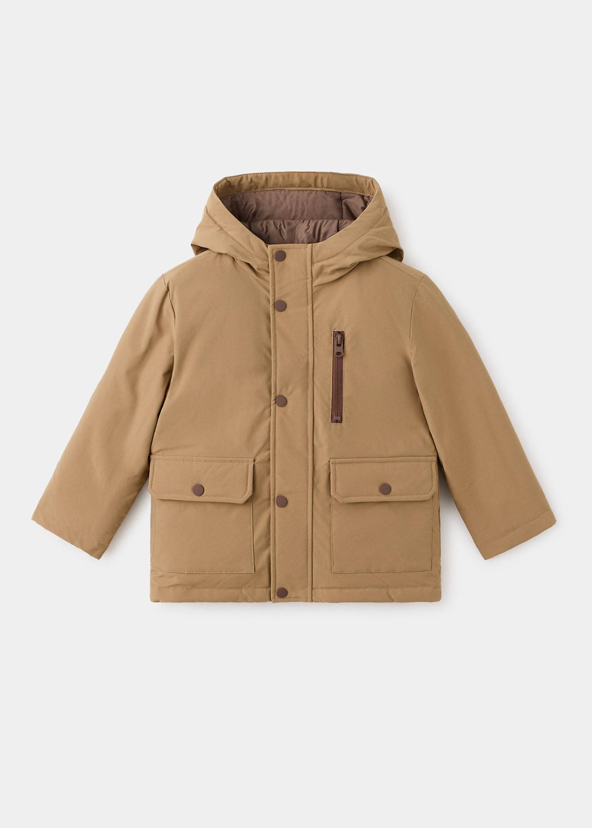 Pockets hooded coat — Medium Brown
