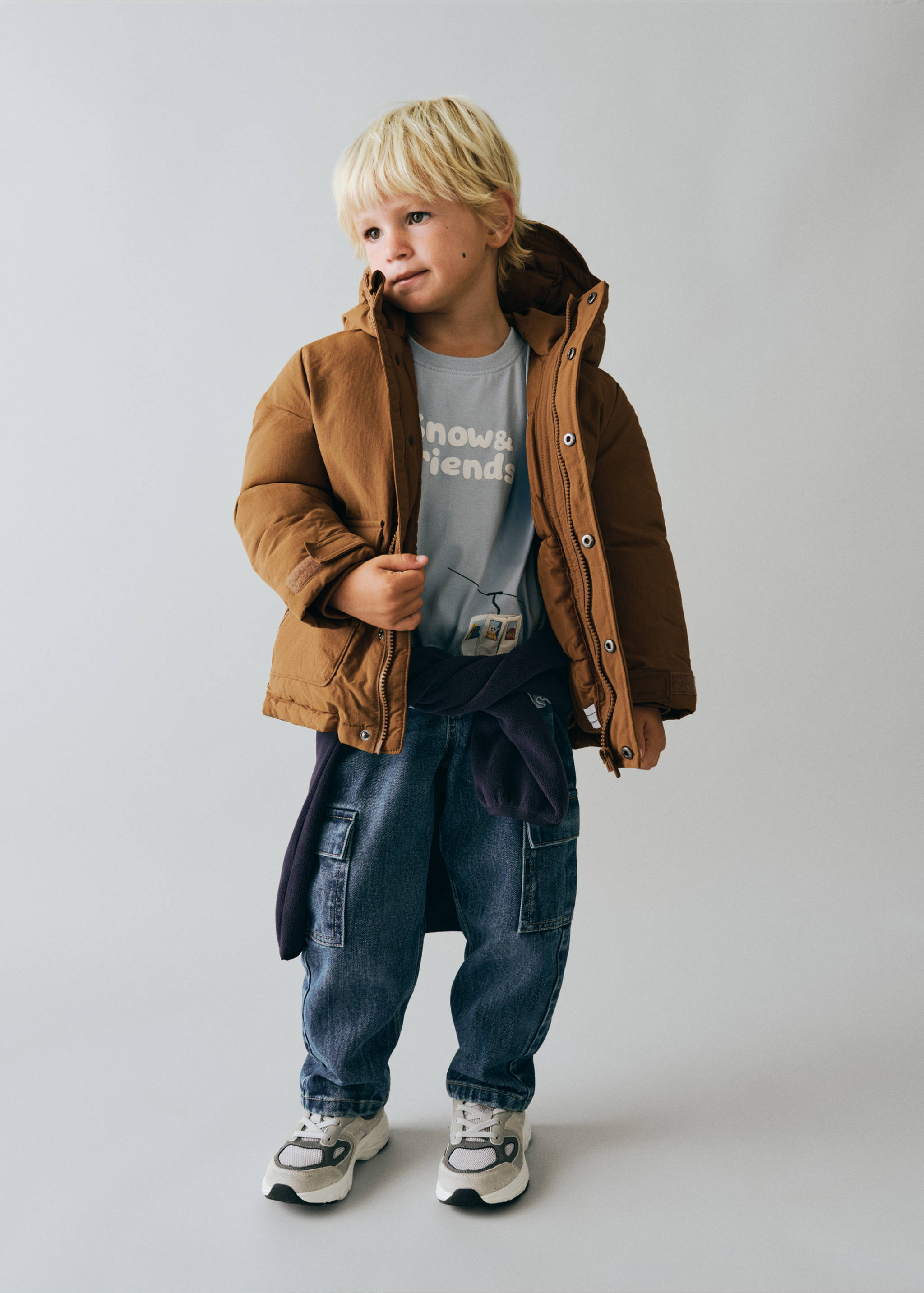 Brown hooded anorak worn with a graphic t-shirt and cargo trousers., Russet. Ref: 37037883-00.