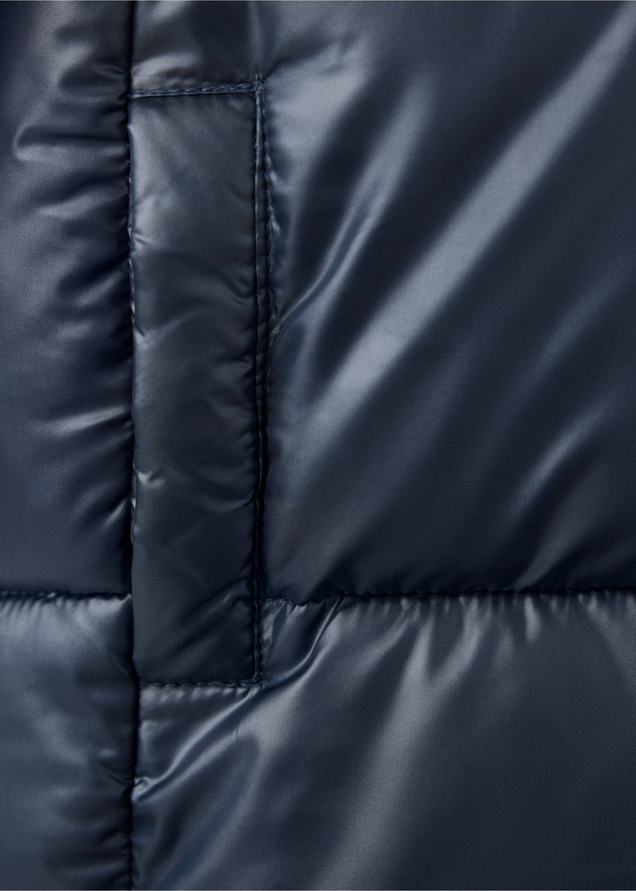 Puffer coat with fur-effect hood - Details of the article 8, Navy. Ref: 37037884-00.