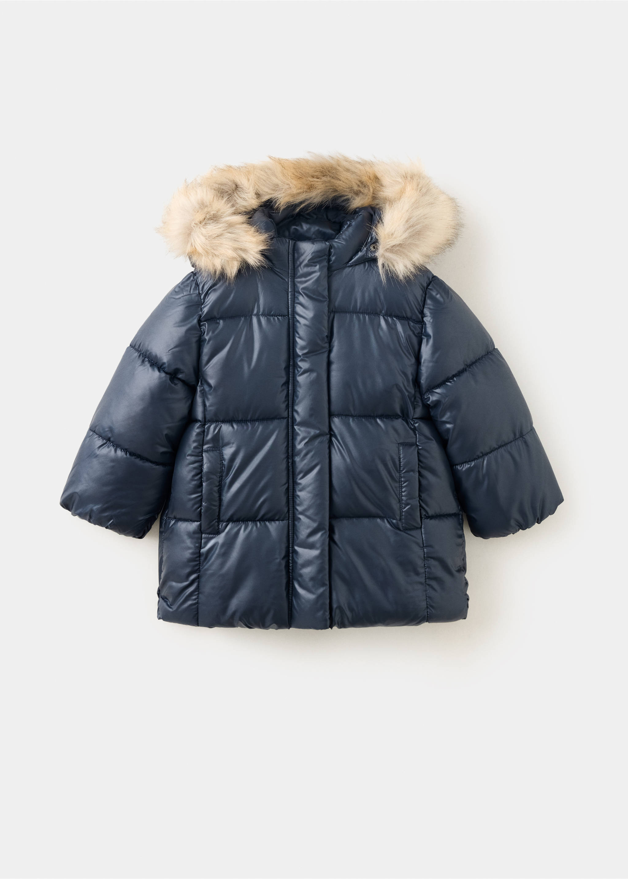 Puffer coat with fur-effect hood - Article without model, Navy. Ref: 37037884-00.
