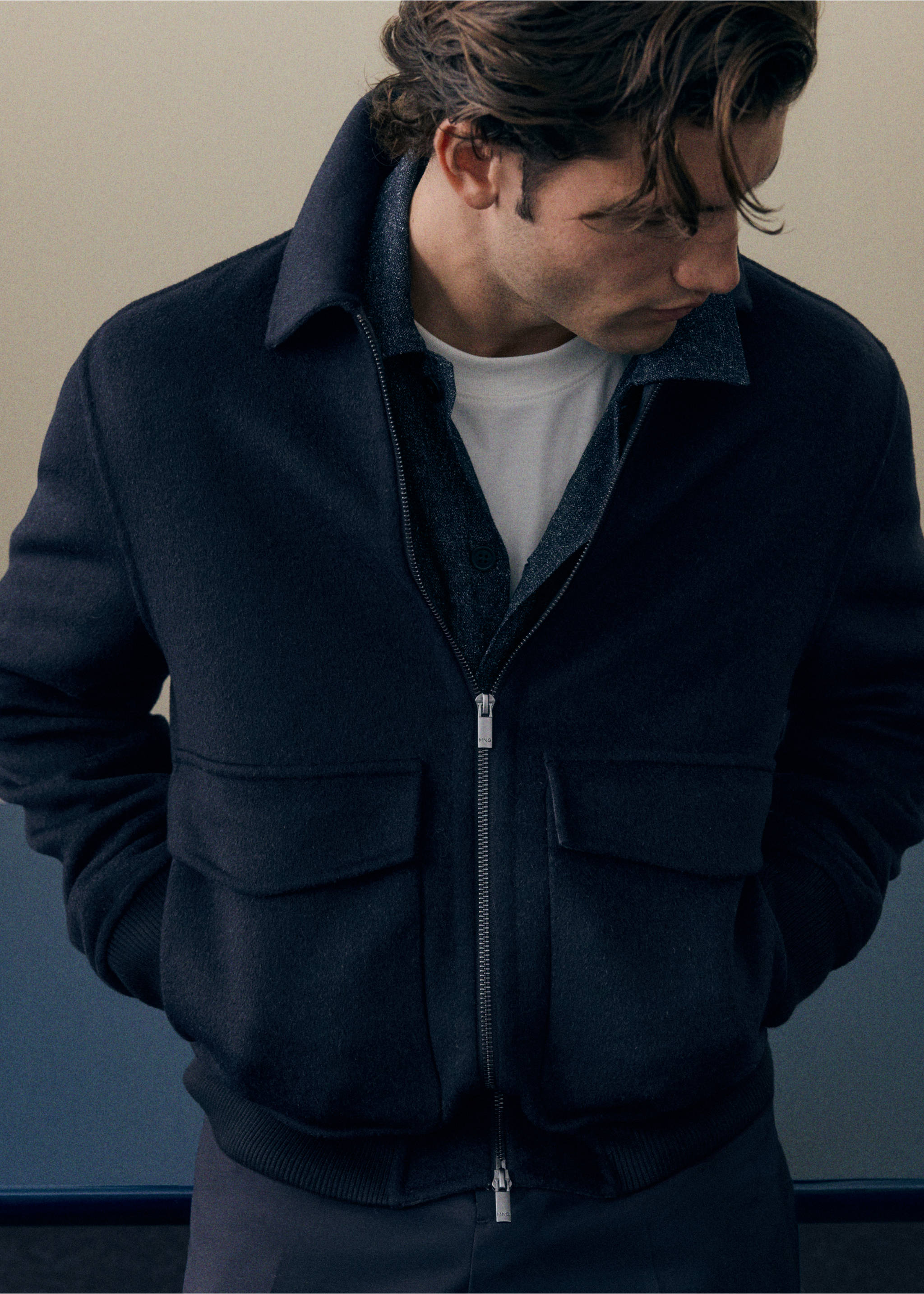 Dark navy blue zip-up jacket with front pockets., Night Blue. Ref: 37037885-00.