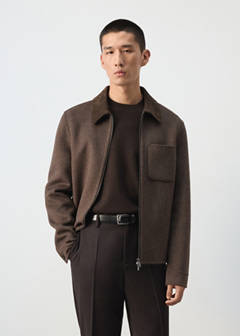 Wool jacket with 100% leather collar — Chocolate 1