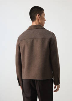 Wool jacket with 100% leather collar — Chocolate 3