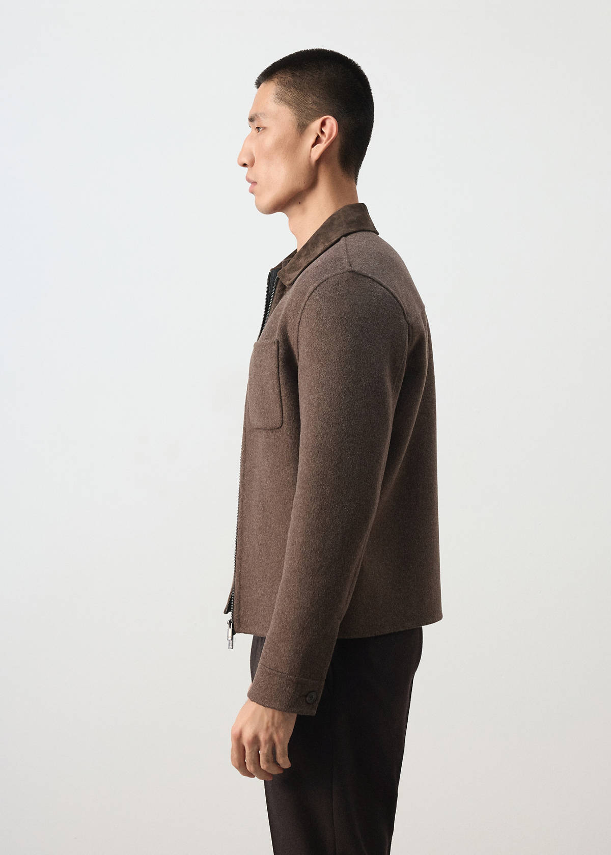 Wool jacket with 100% leather collar — Chocolate