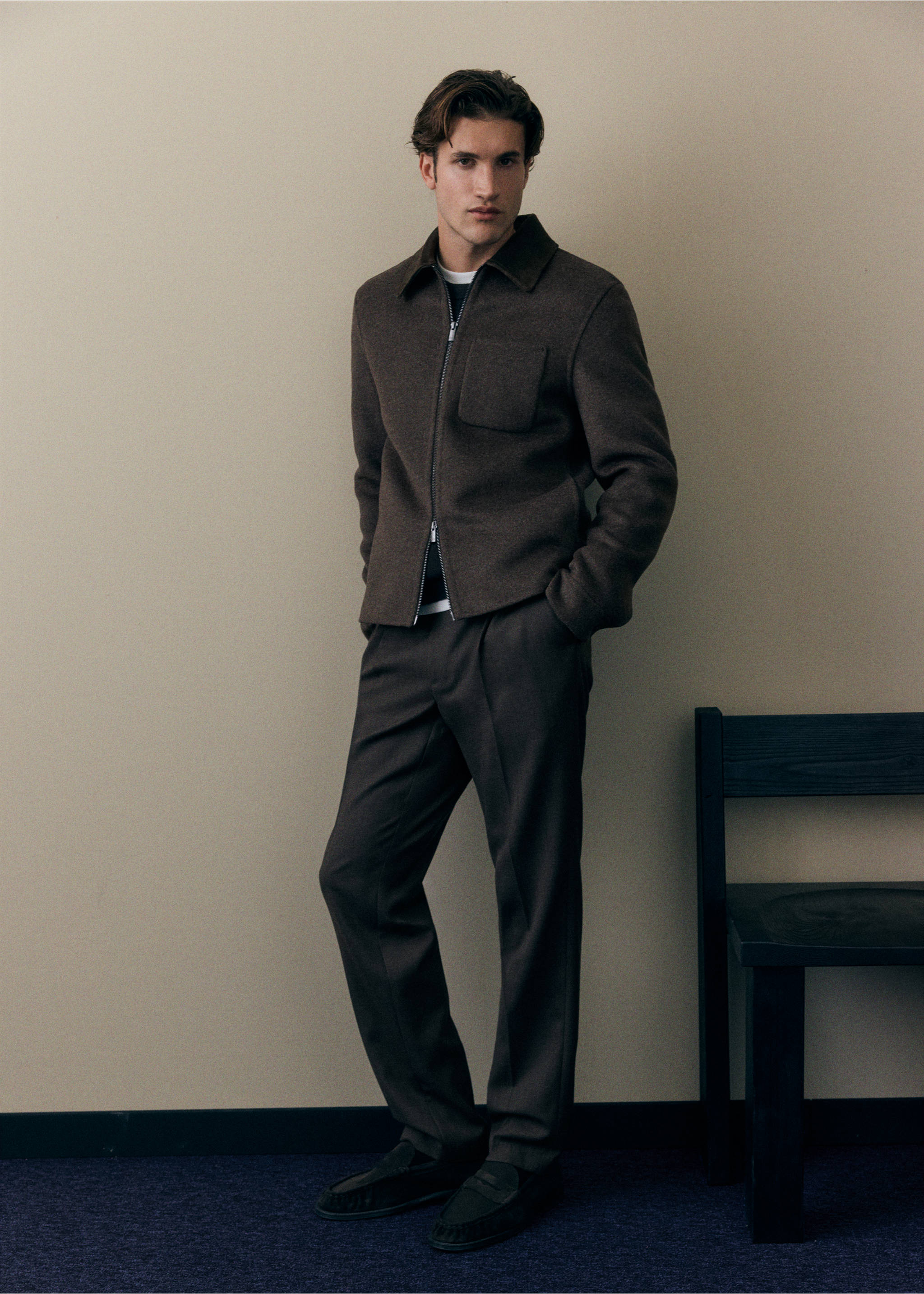 Dark brown jacket with a collar and front zip., Chocolate. Ref: 37037886-00.