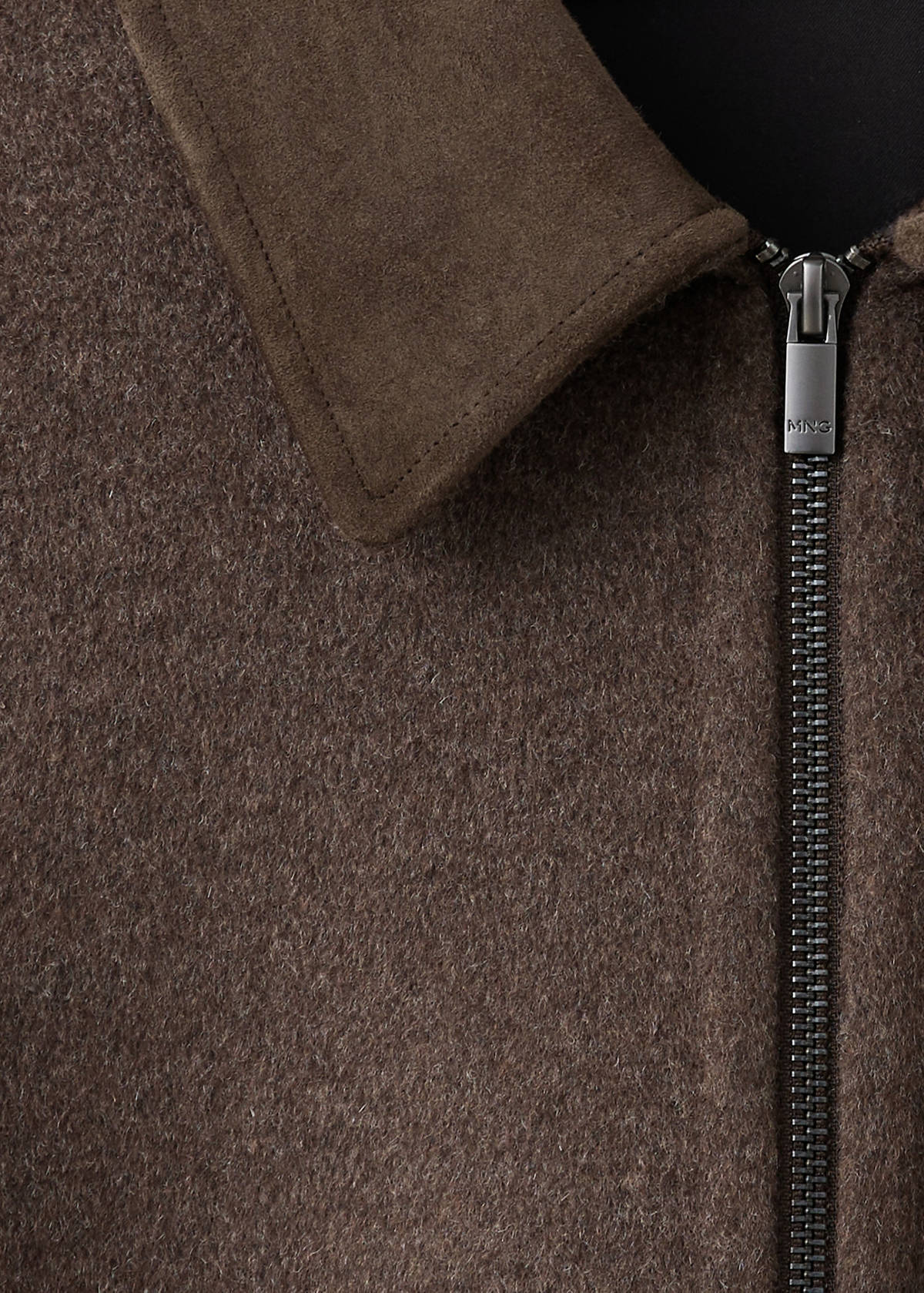 Wool jacket with 100% leather collar — Chocolate
