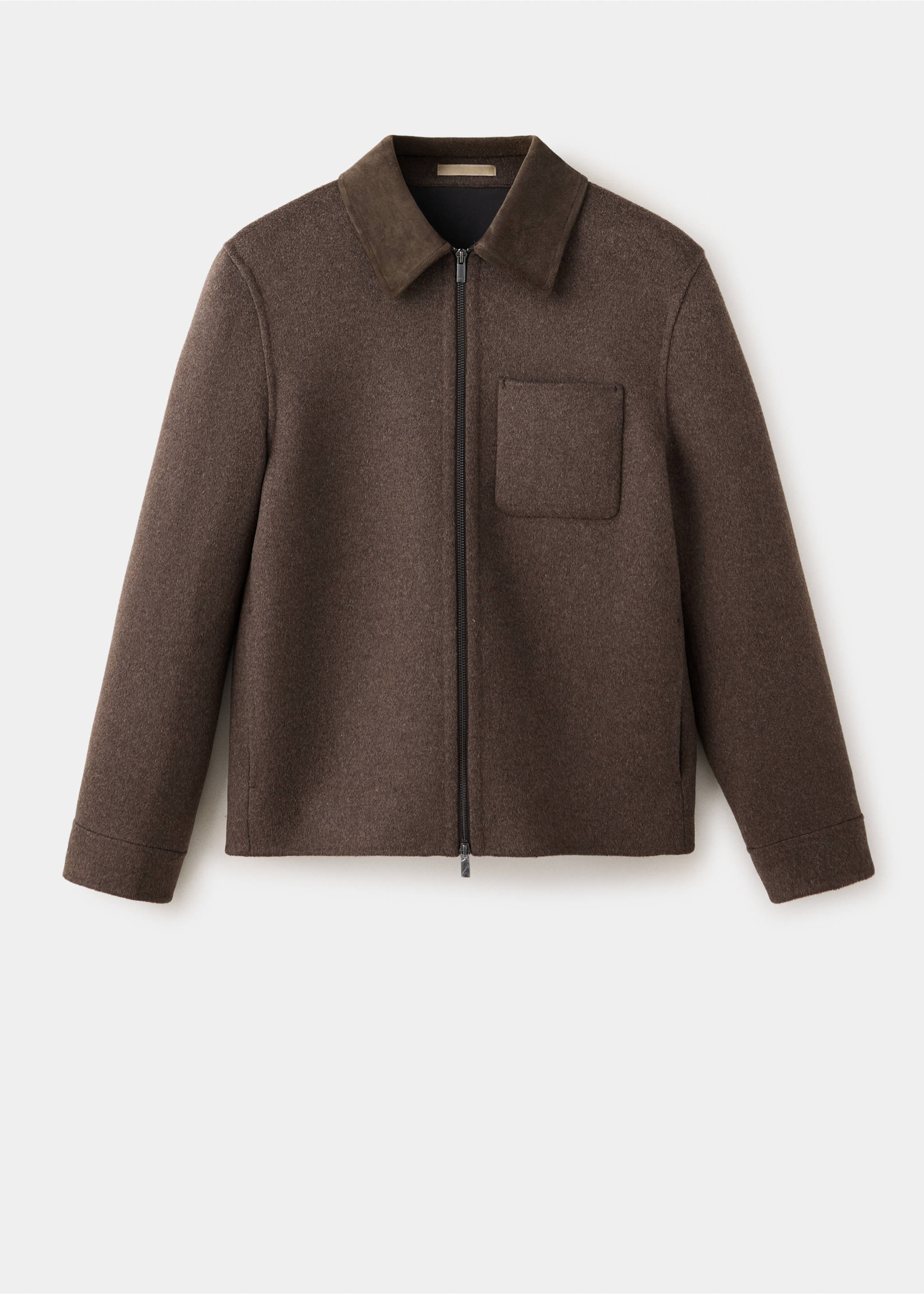 Brown zip-up jacket with a contrast suede-effect collar, Chocolate. Ref: 37037886-00.