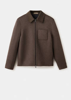 Wool jacket with 100% leather collar — Chocolate 7