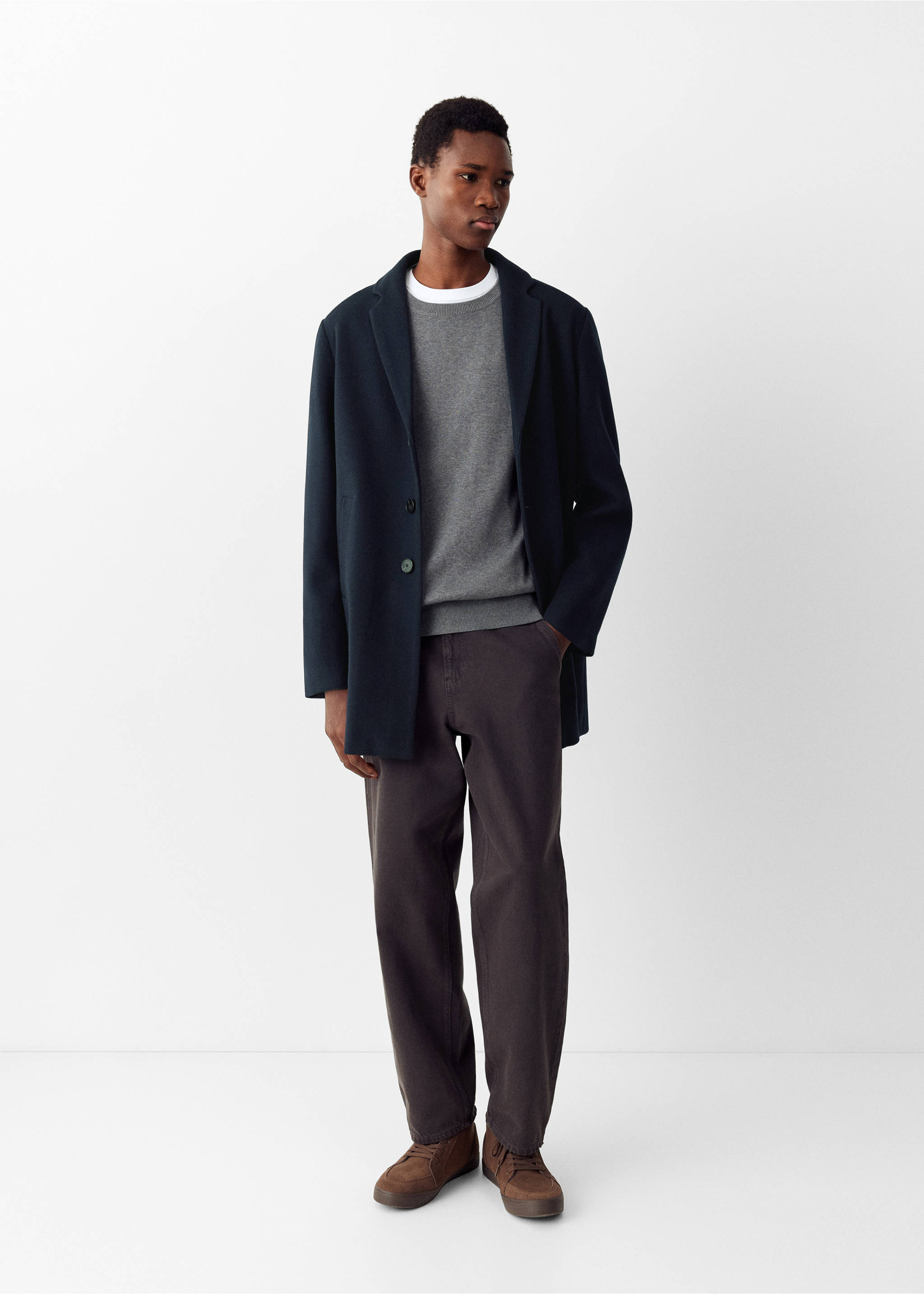 Wool coat with lapel collar - General plane, Navy. Ref: 37037887-00.