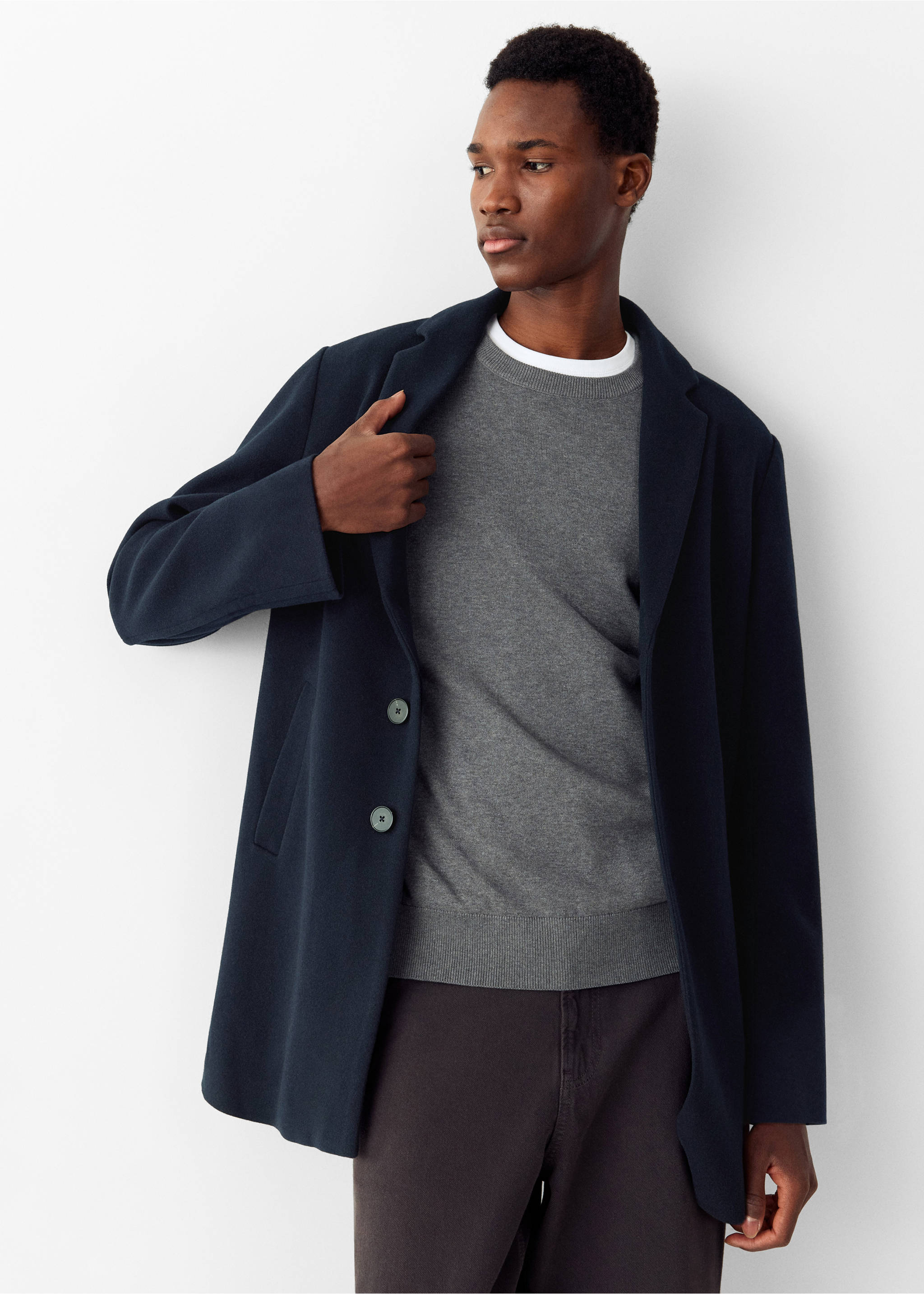 Wool coat with lapel collar - Medium plane, Navy. Ref: 37037887-00.