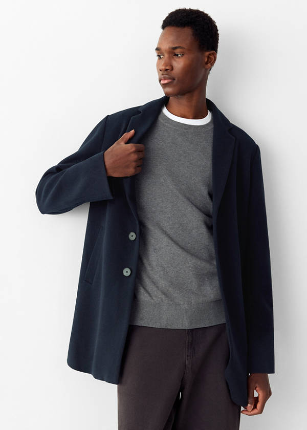 Wool coat with lapel collar — Navy