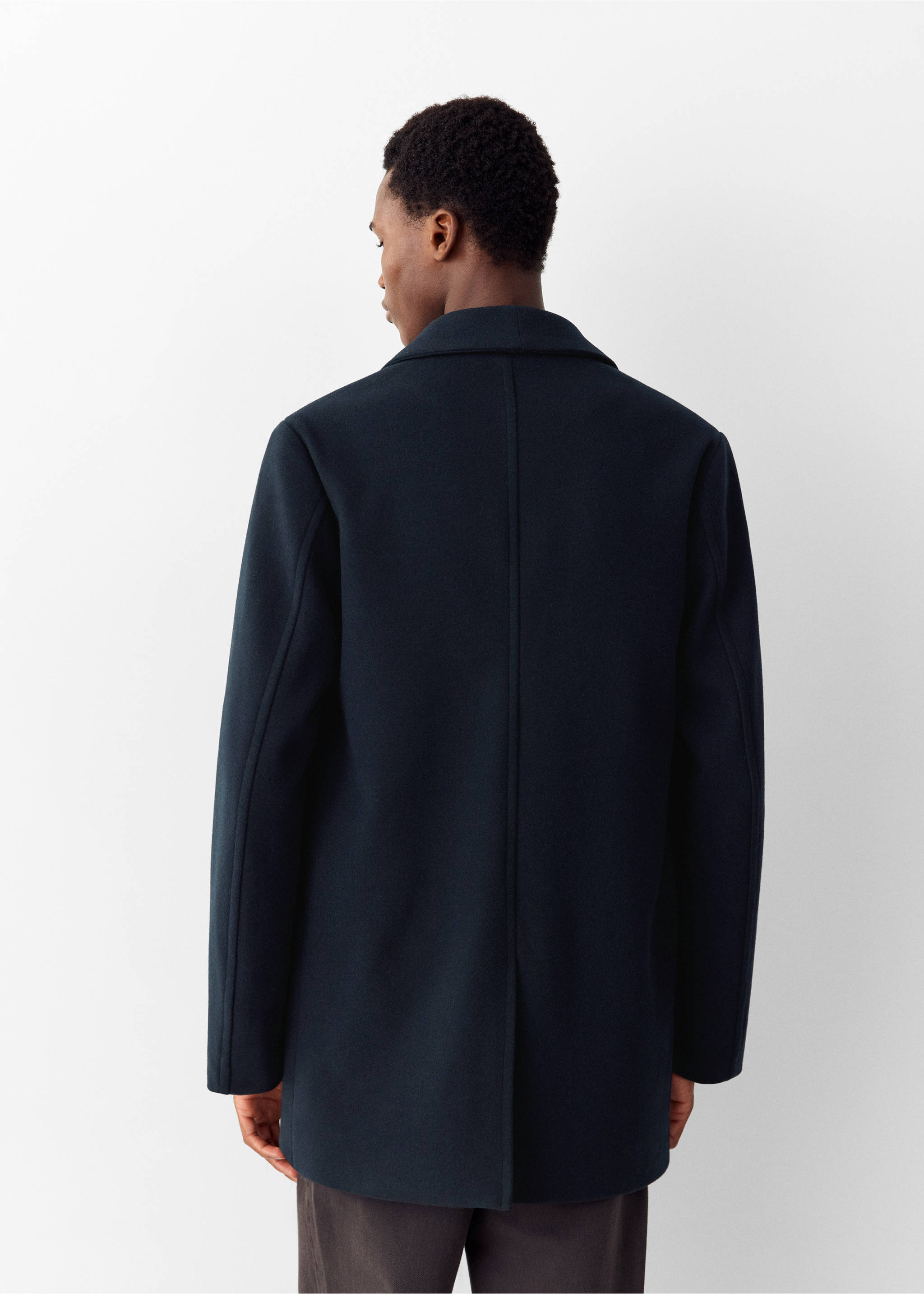 Wool coat with lapel collar - Reverse of the article, Navy. Ref: 37037887-00.