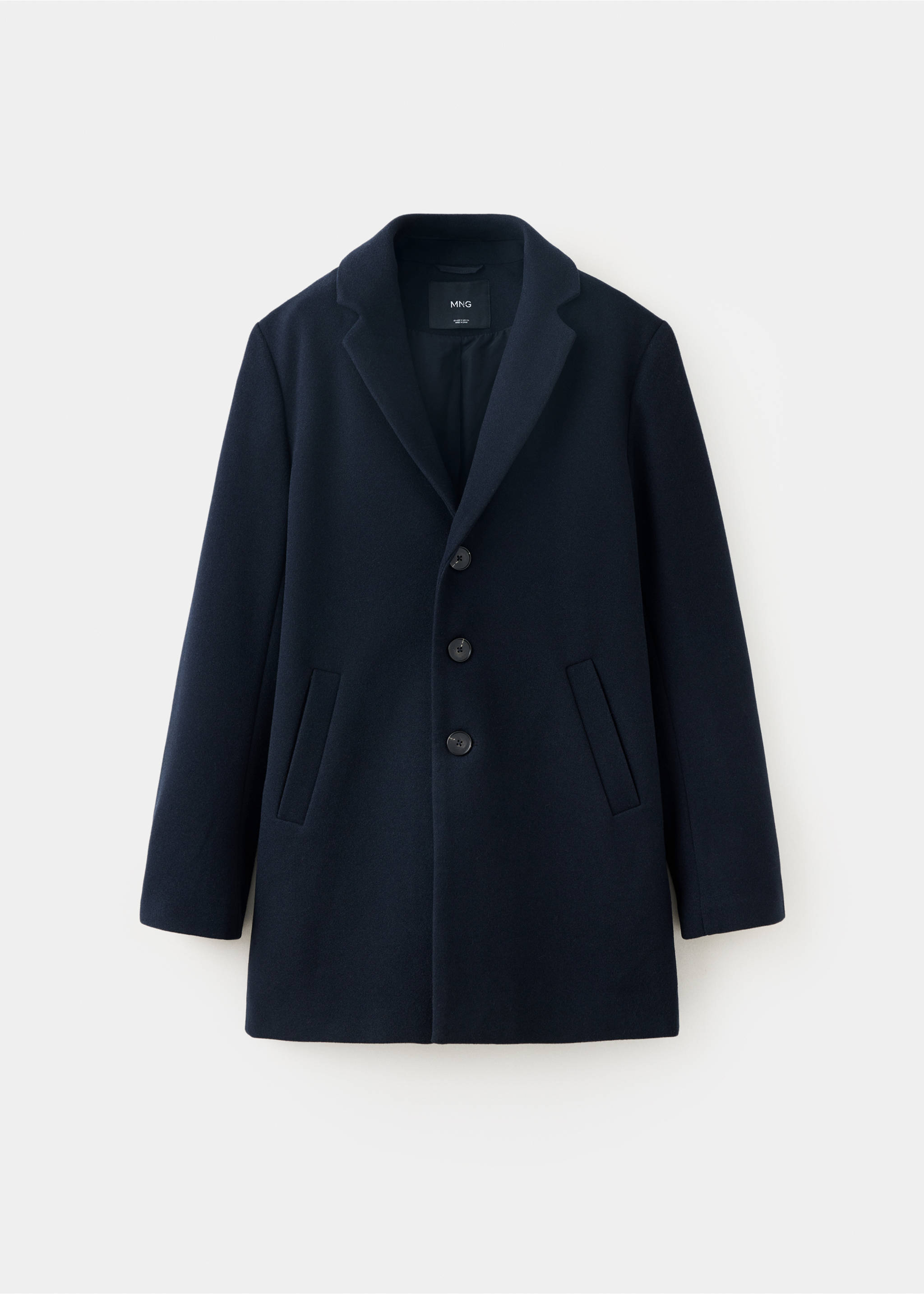 Wool coat with lapel collar - Article without model, Navy. Ref: 37037887-00.