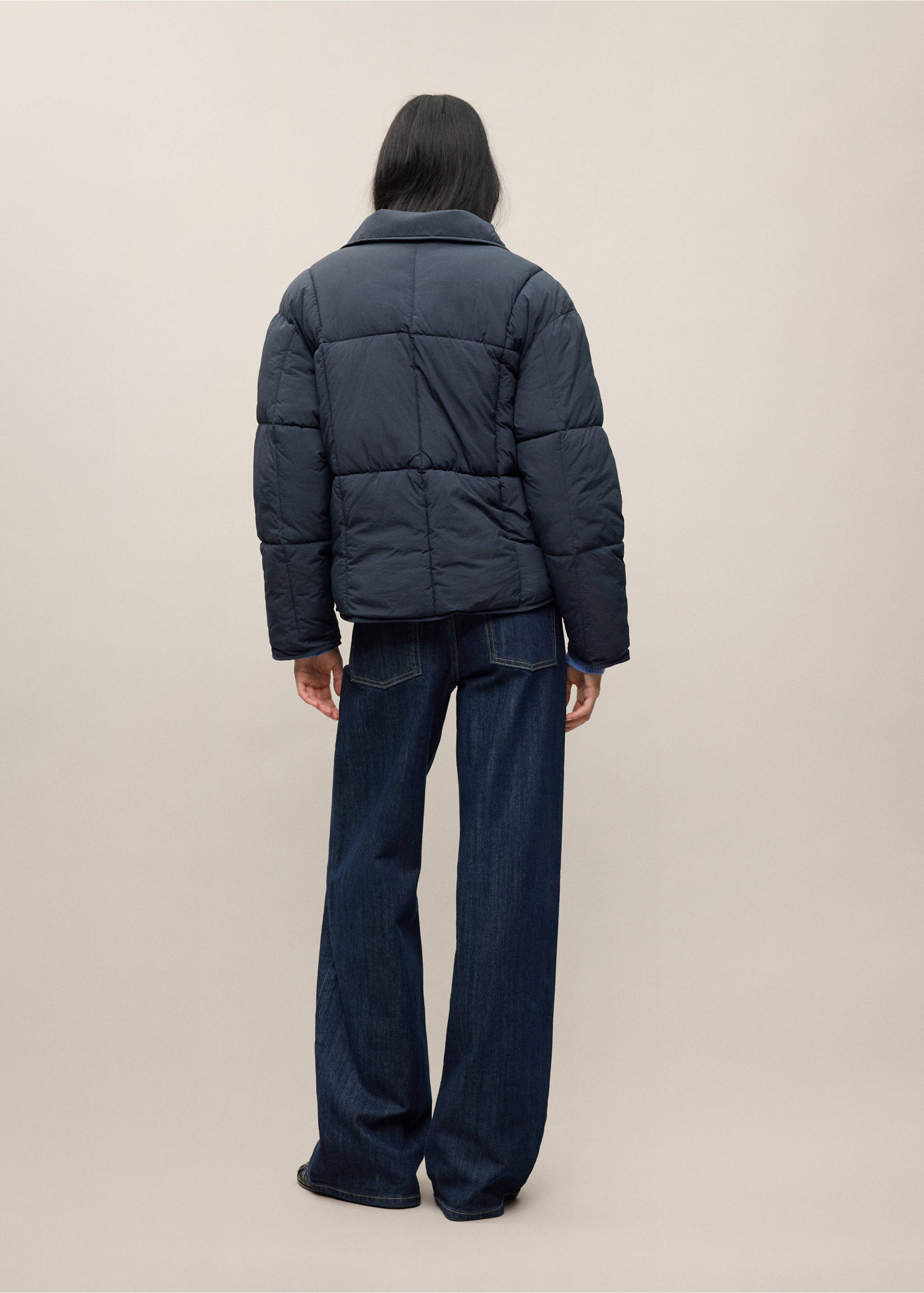 Puffer buttoned coat - Reverse of the article, Navy. Ref: 37037888-00.