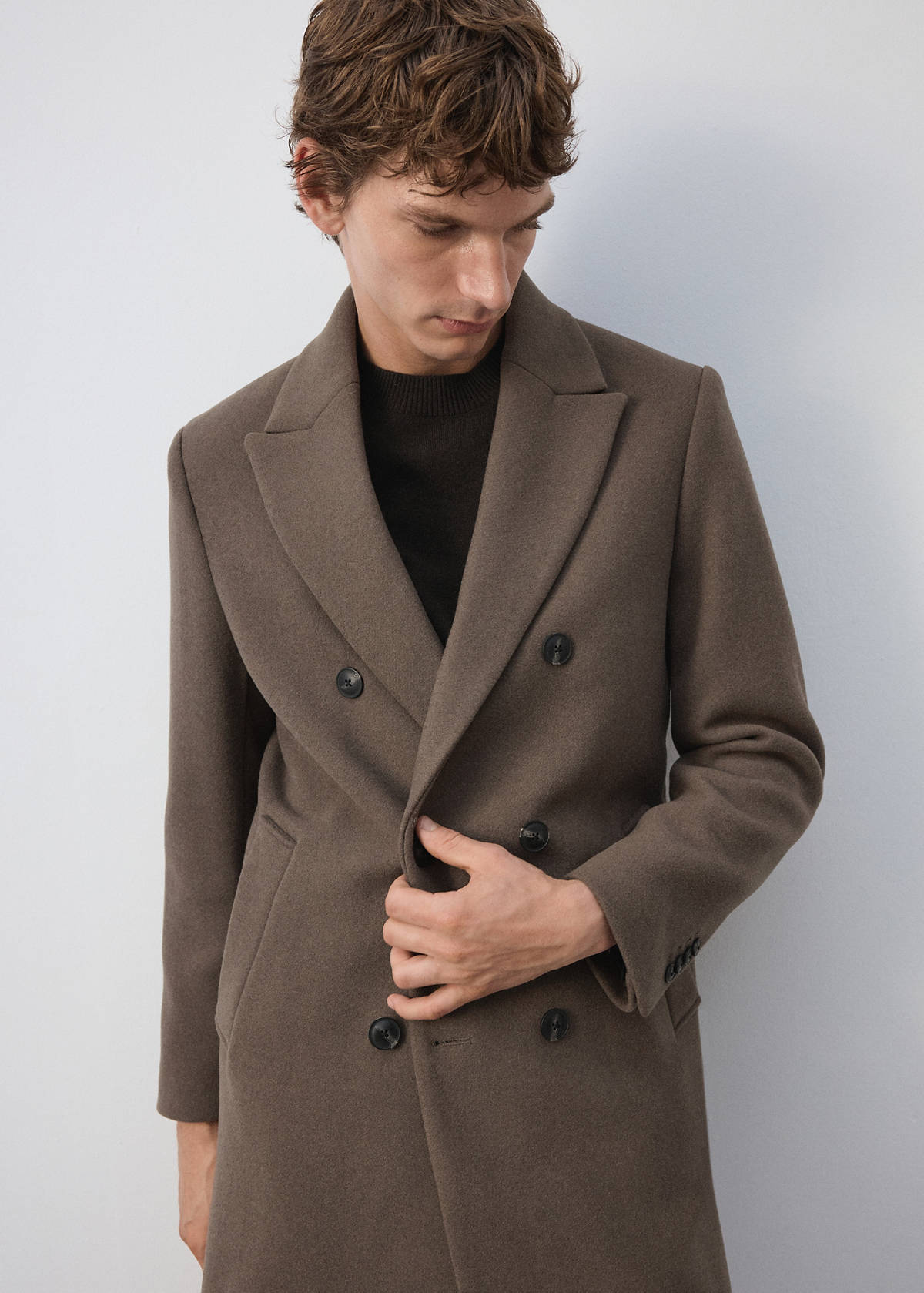 Wool-blend coat with button fastening — Dark Grey
