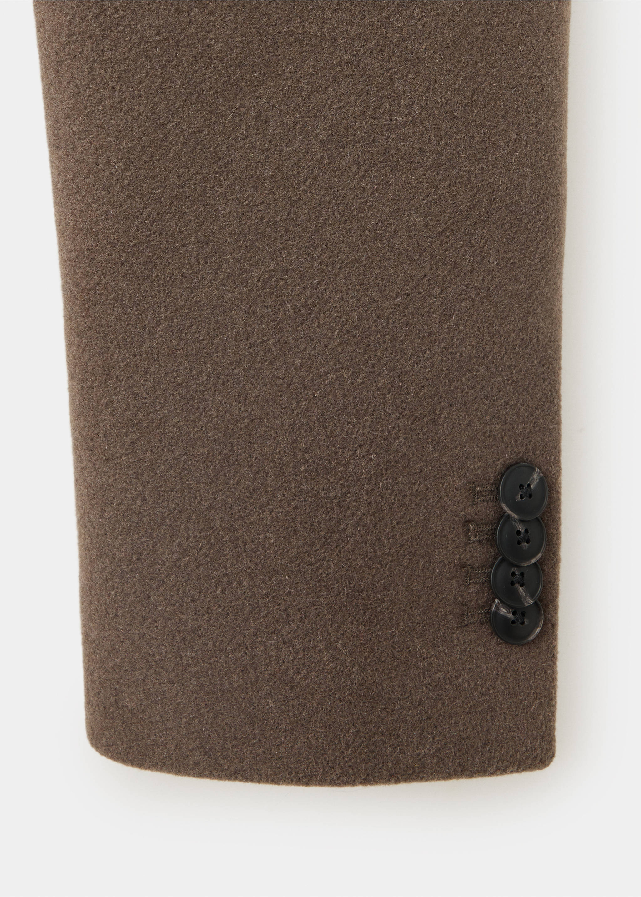 Brown coat cuff detail showing textured fabric and four dark buttons., Dark Grey. Ref: 37037889-00.