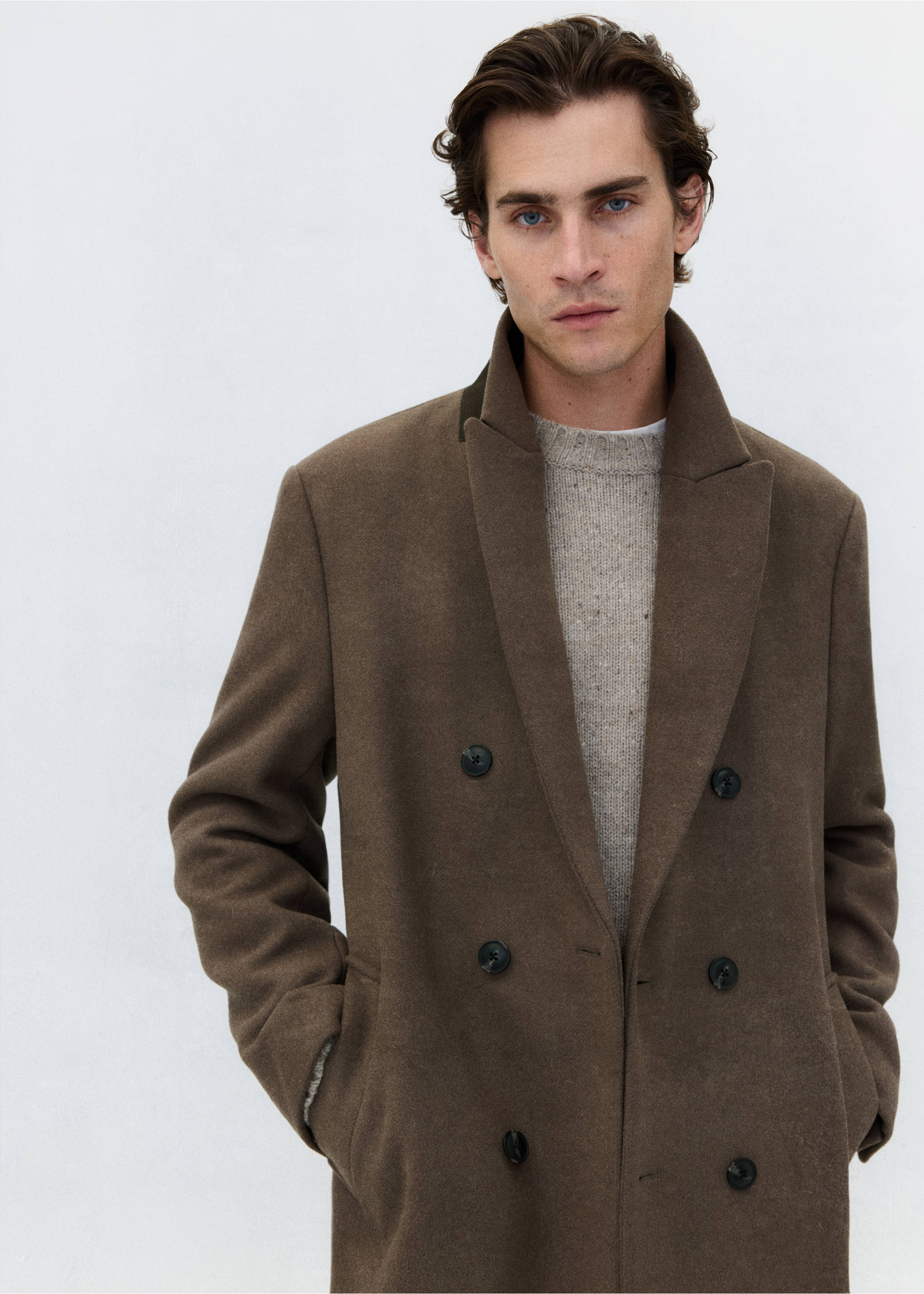 Wool-blend coat with button fastening - Details of the article 5, Dark Grey. Ref: 37037889-00.