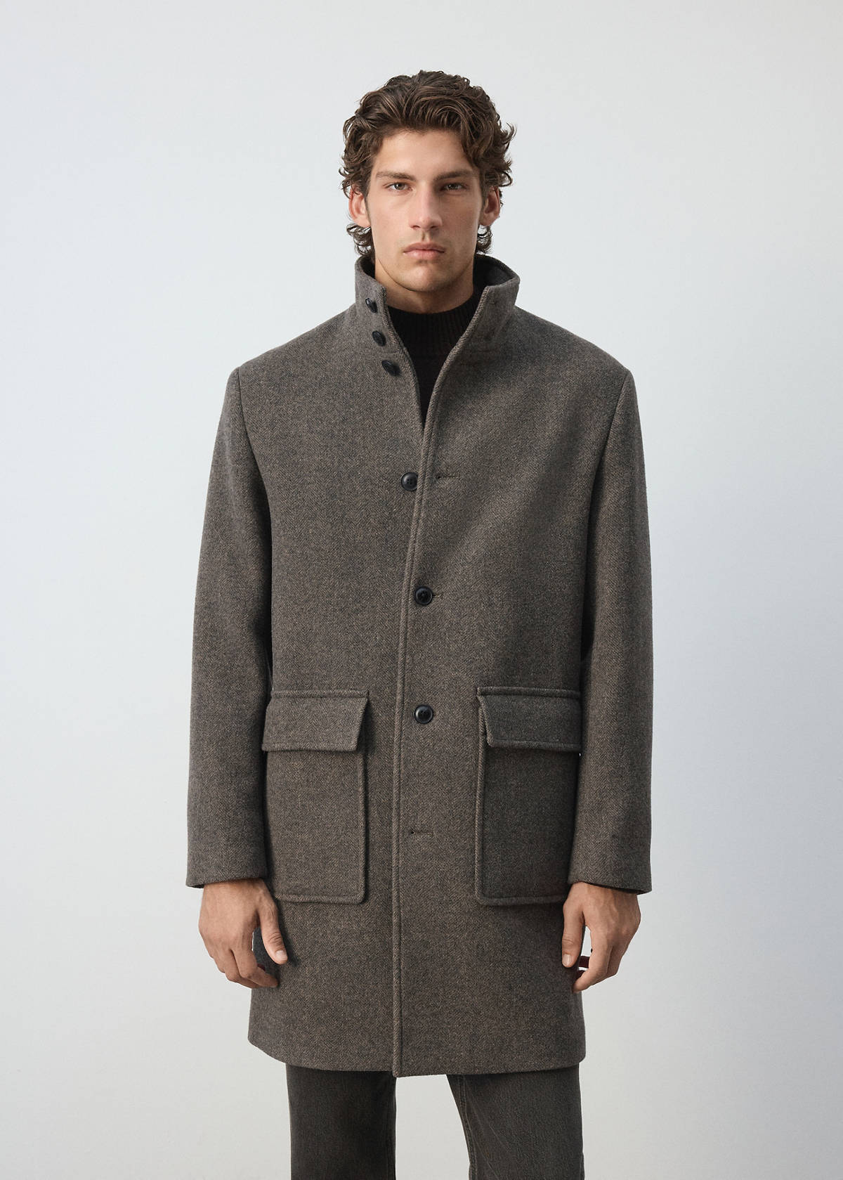 Wool blend coat with funnel neck — Medium Brown
