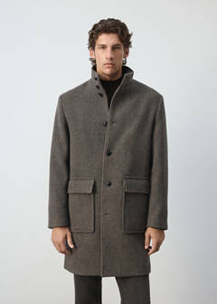 Wool blend coat with funnel neck — Medium Brown 1