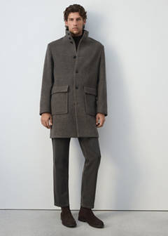 Wool blend coat with funnel neck — Medium Brown 6