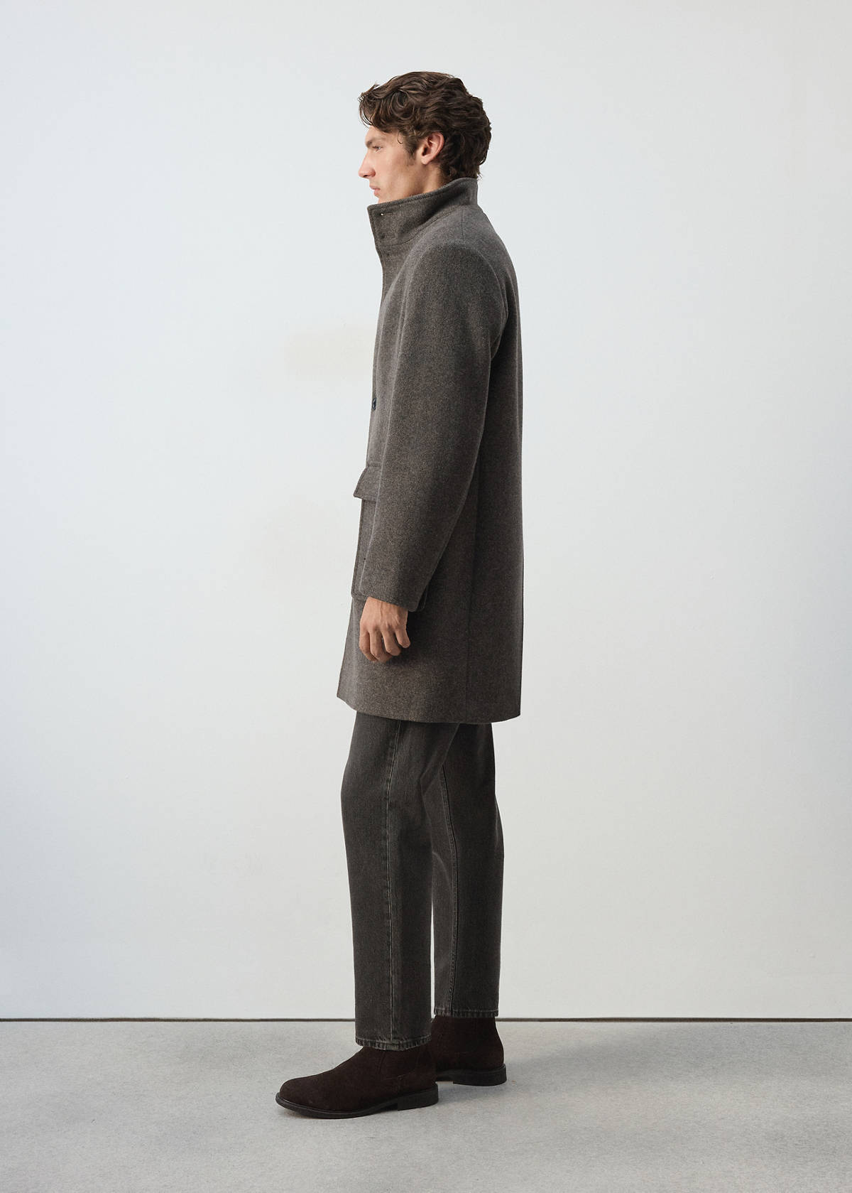Wool blend coat with funnel neck — Medium Brown