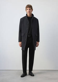 Wool blend coat with funnel neck — Dark Heather Grey 2