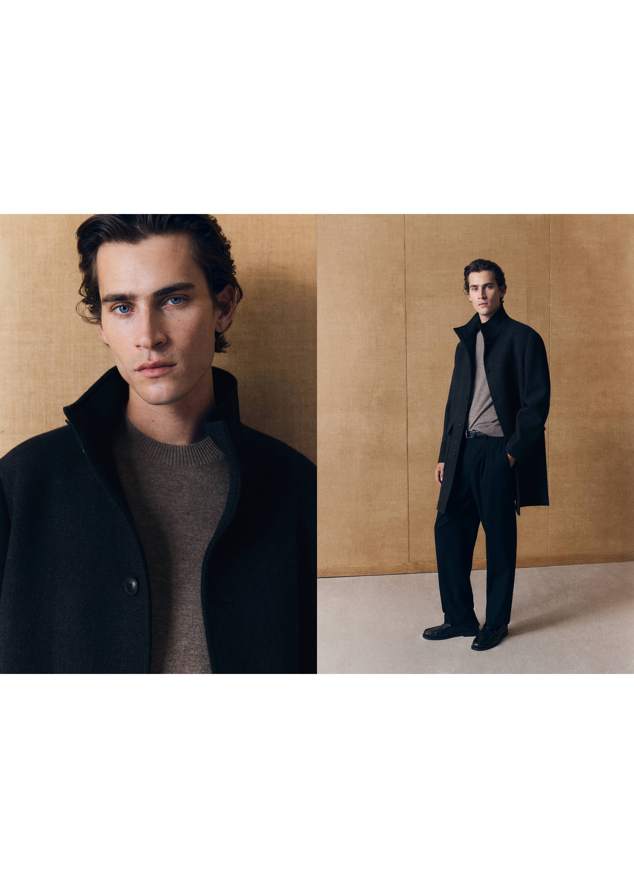 A close-up and full-length view of a model wearing a dark coat., Dark Heather Grey. Ref: 37037890-00.