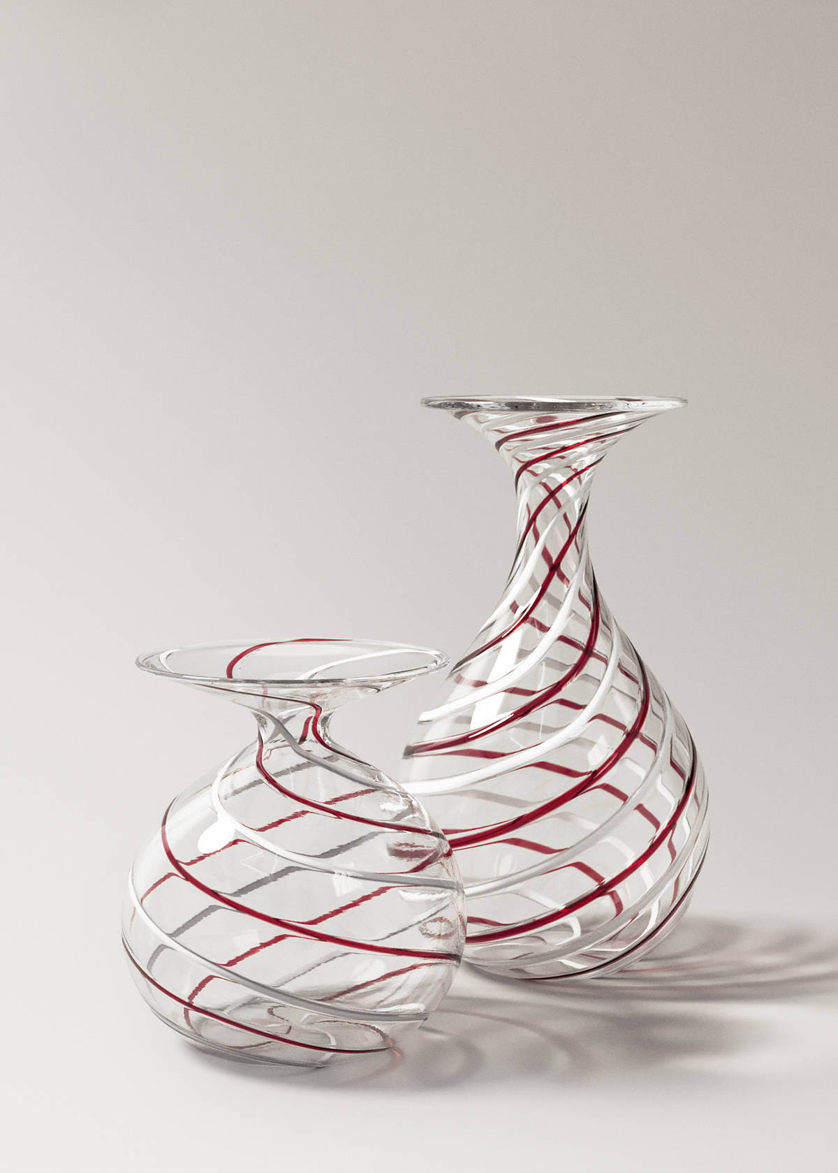 Tall striped glass vase — Red