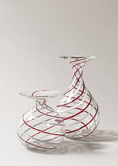 Tall striped glass vase — Red 4