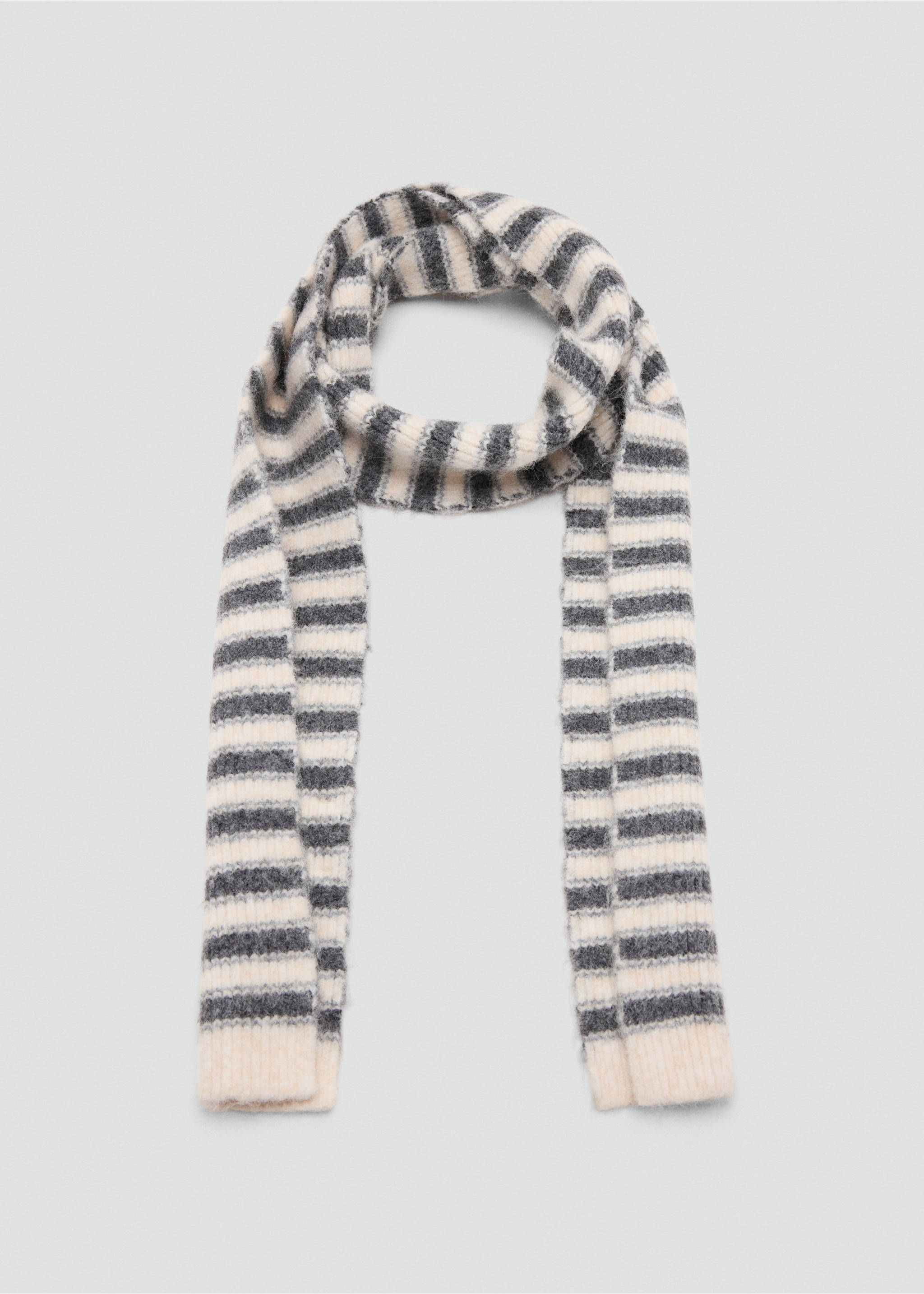 Dark grey and off-white striped knitted scarf, Sand. Ref: 37037897-00.
