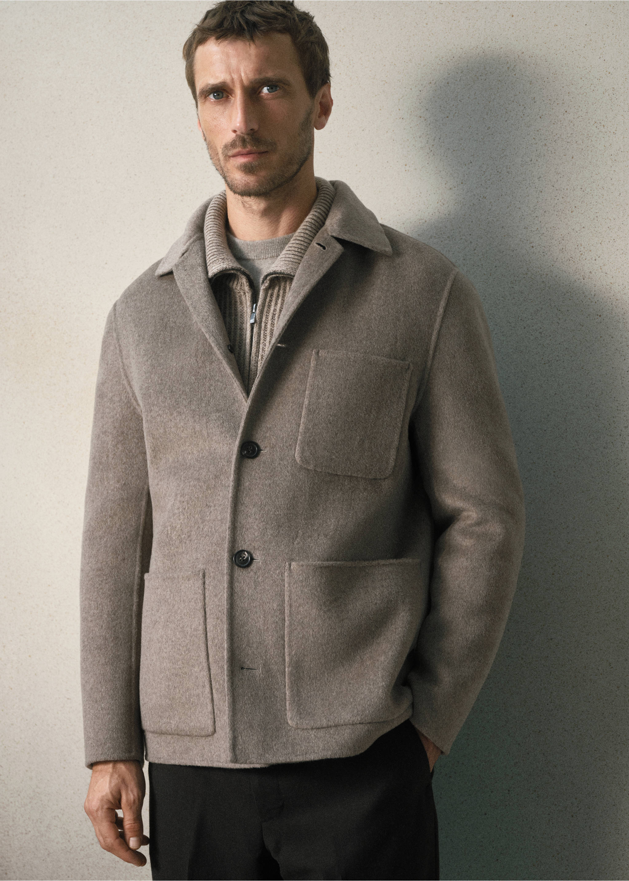 Wool-cashmere blend coat with pockets - Details of the article 4, Medium Brown. Ref: 37037898-00.