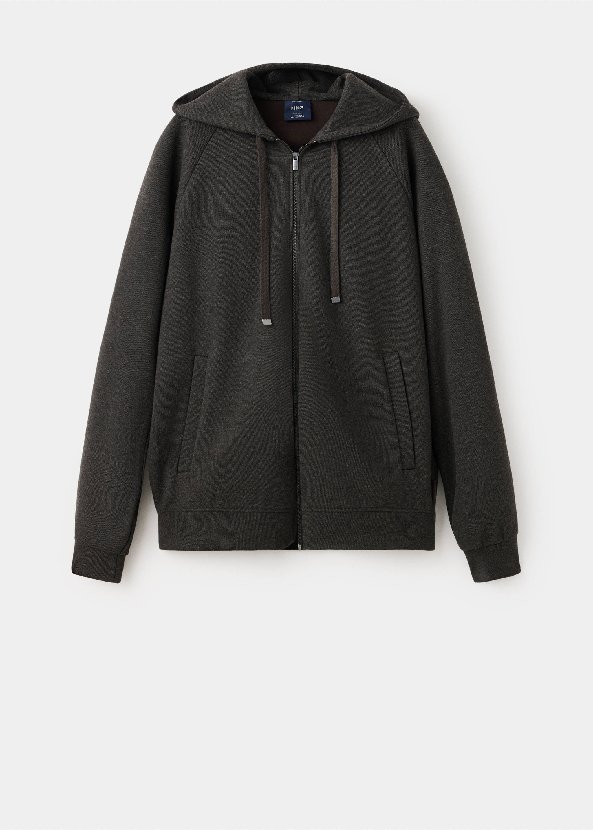 Dark grey zip-up hoodie with a drawstring hood and raglan sleeves., Brown. Ref: 37037899-00.