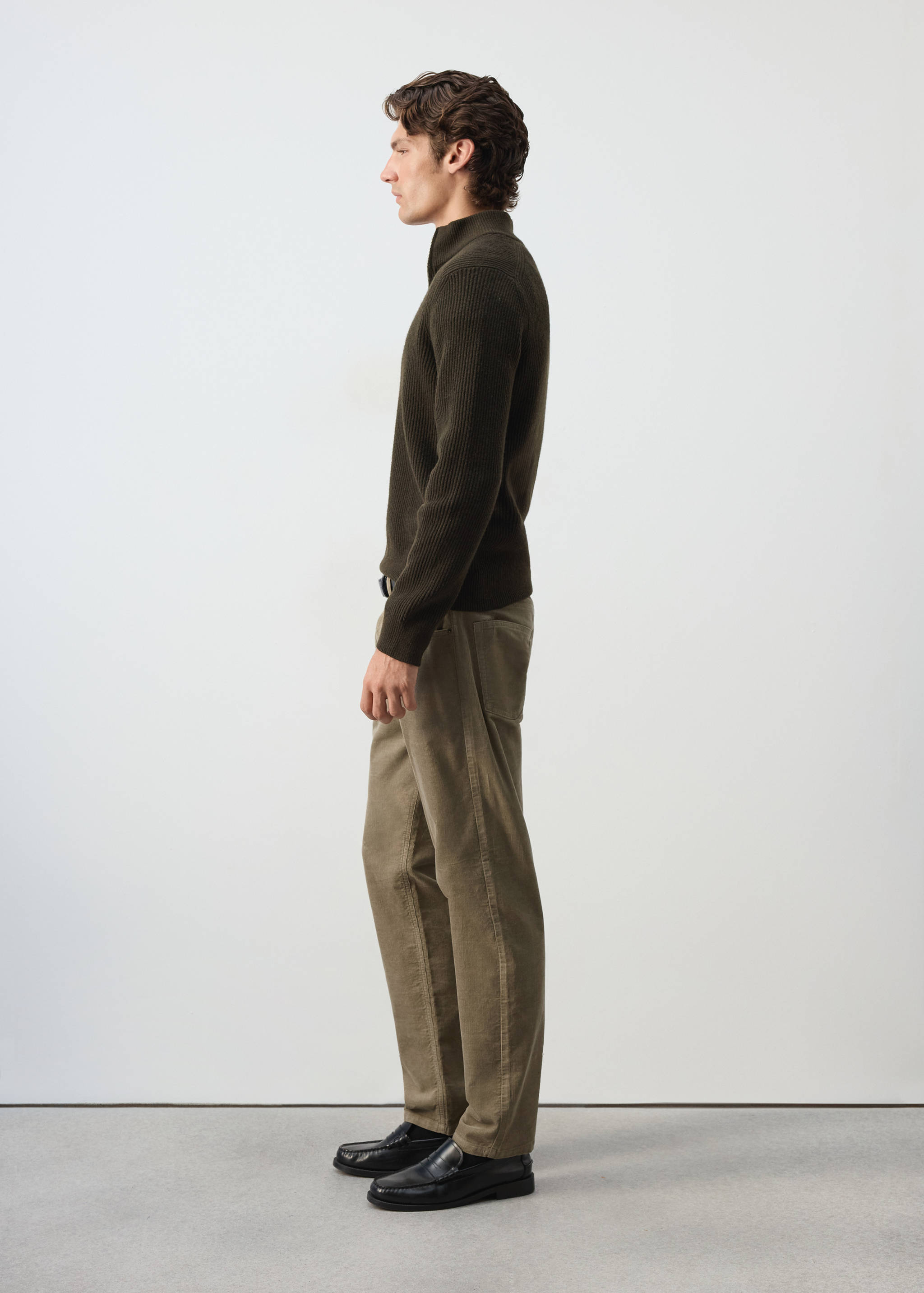 Khaki corduroy trousers in a straight fit.