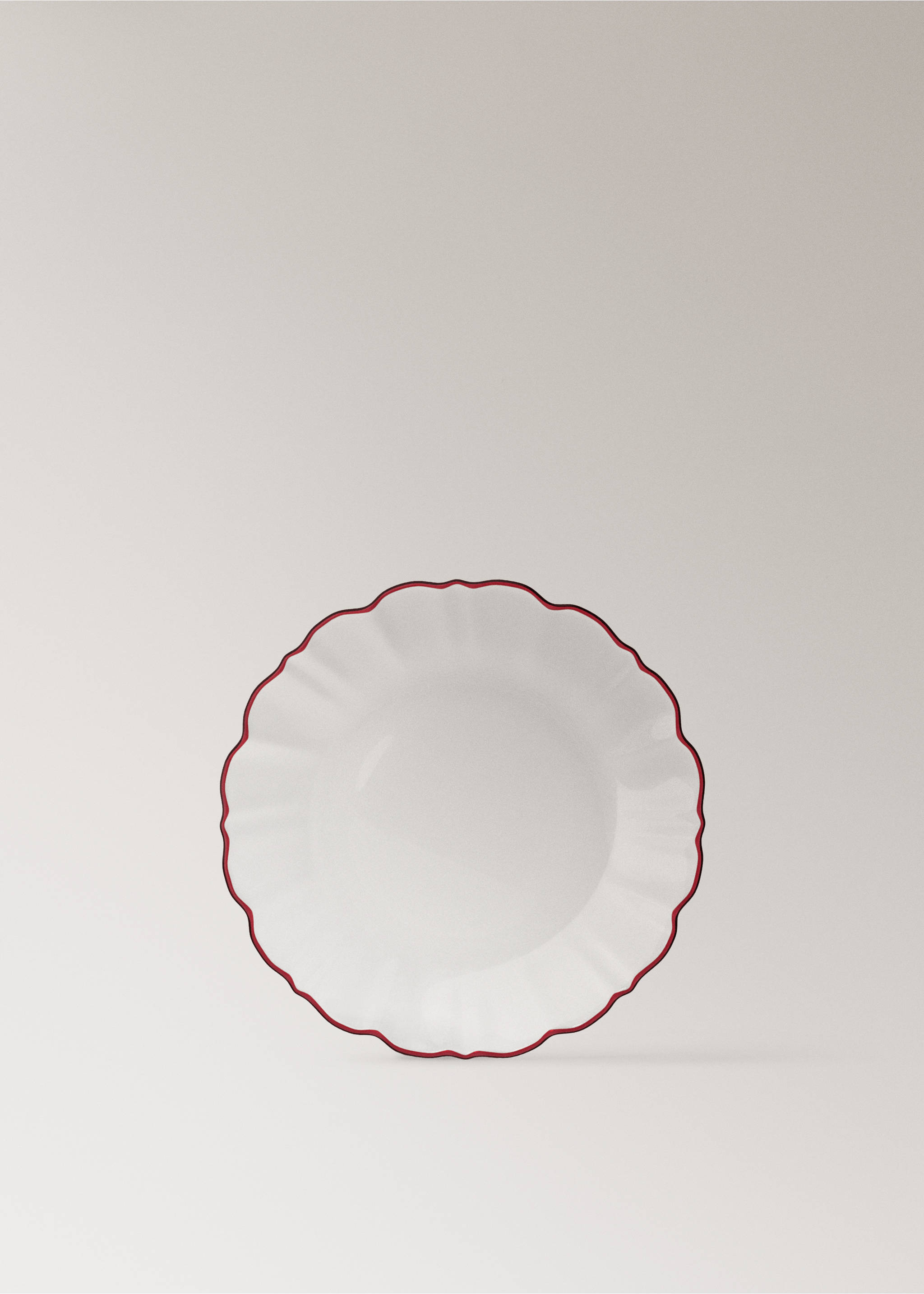 White plate with a wavy rim and a red border., Red. Ref: 37037903-00.